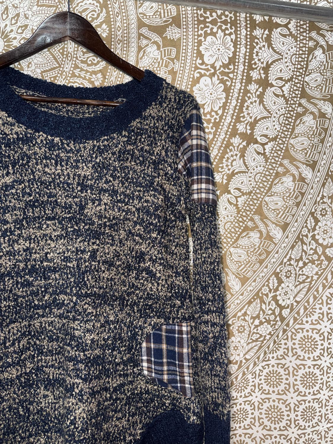 빈티지 여성 체크패치 라운드 니트  상품이미지4