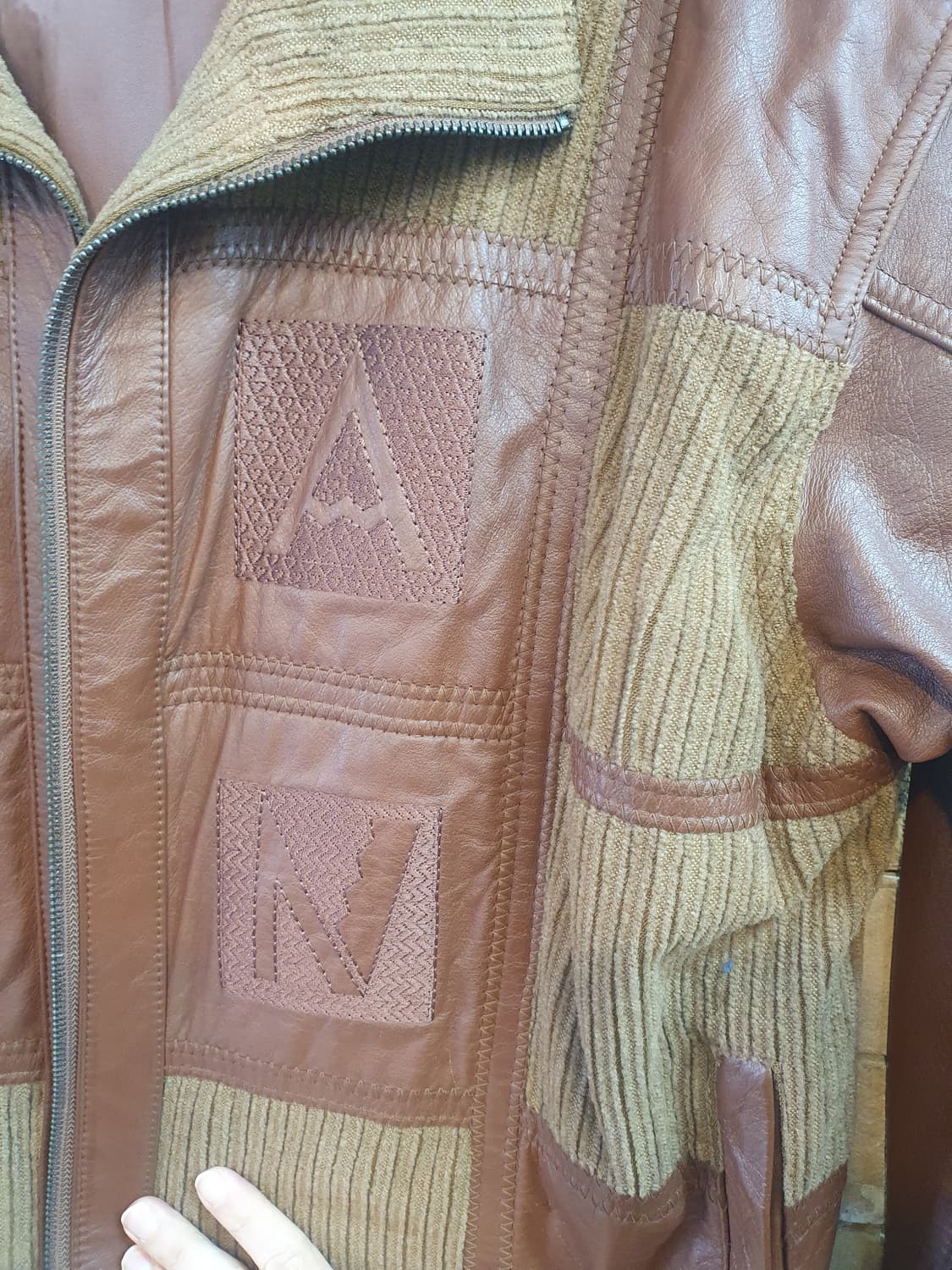 MANI 가죽 패치워크 자켓 브라운 상품이미지4