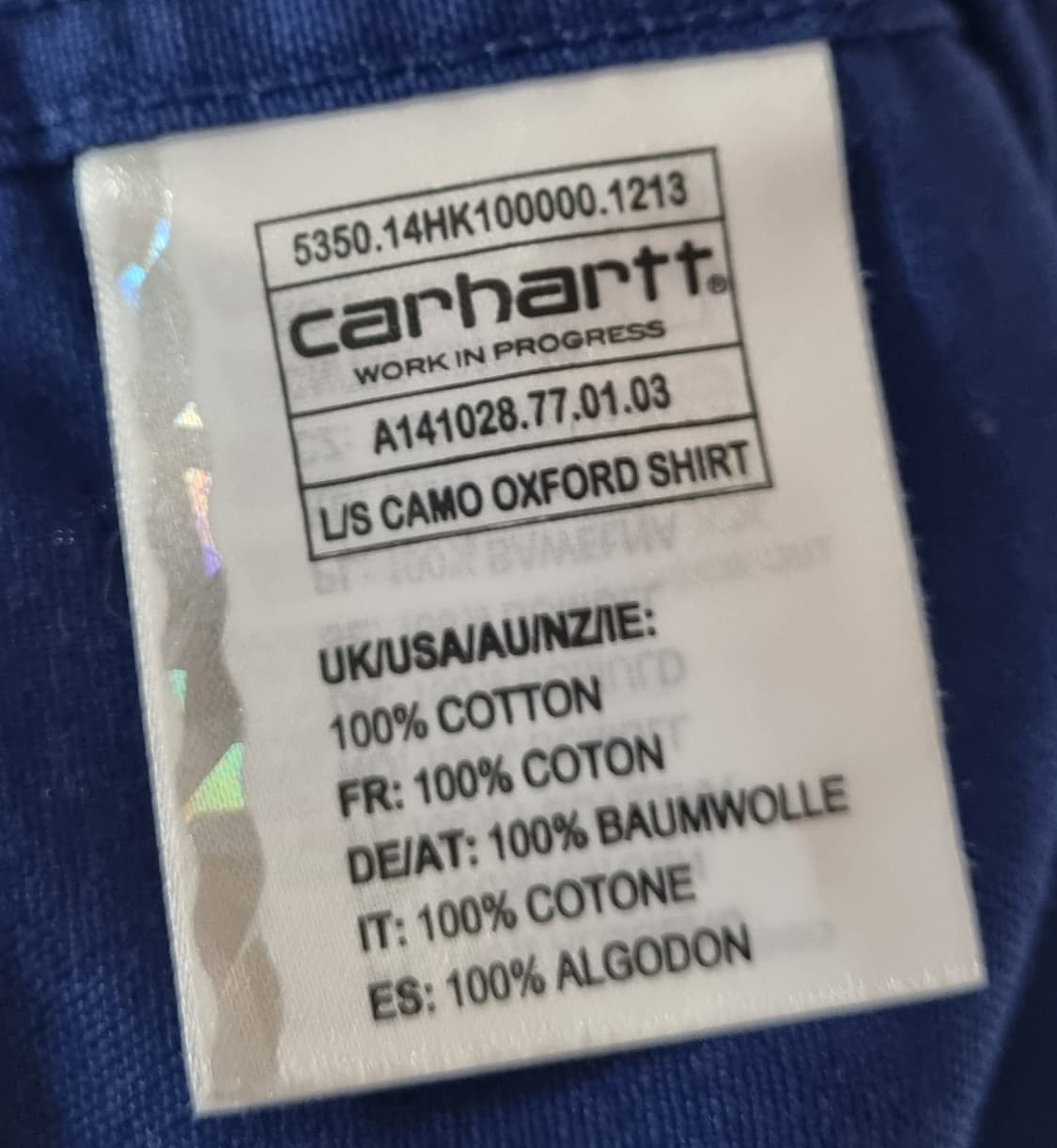 S ) 칼하트 wip 딥블루 카모 옥스퍼드 셔츠 상품이미지4