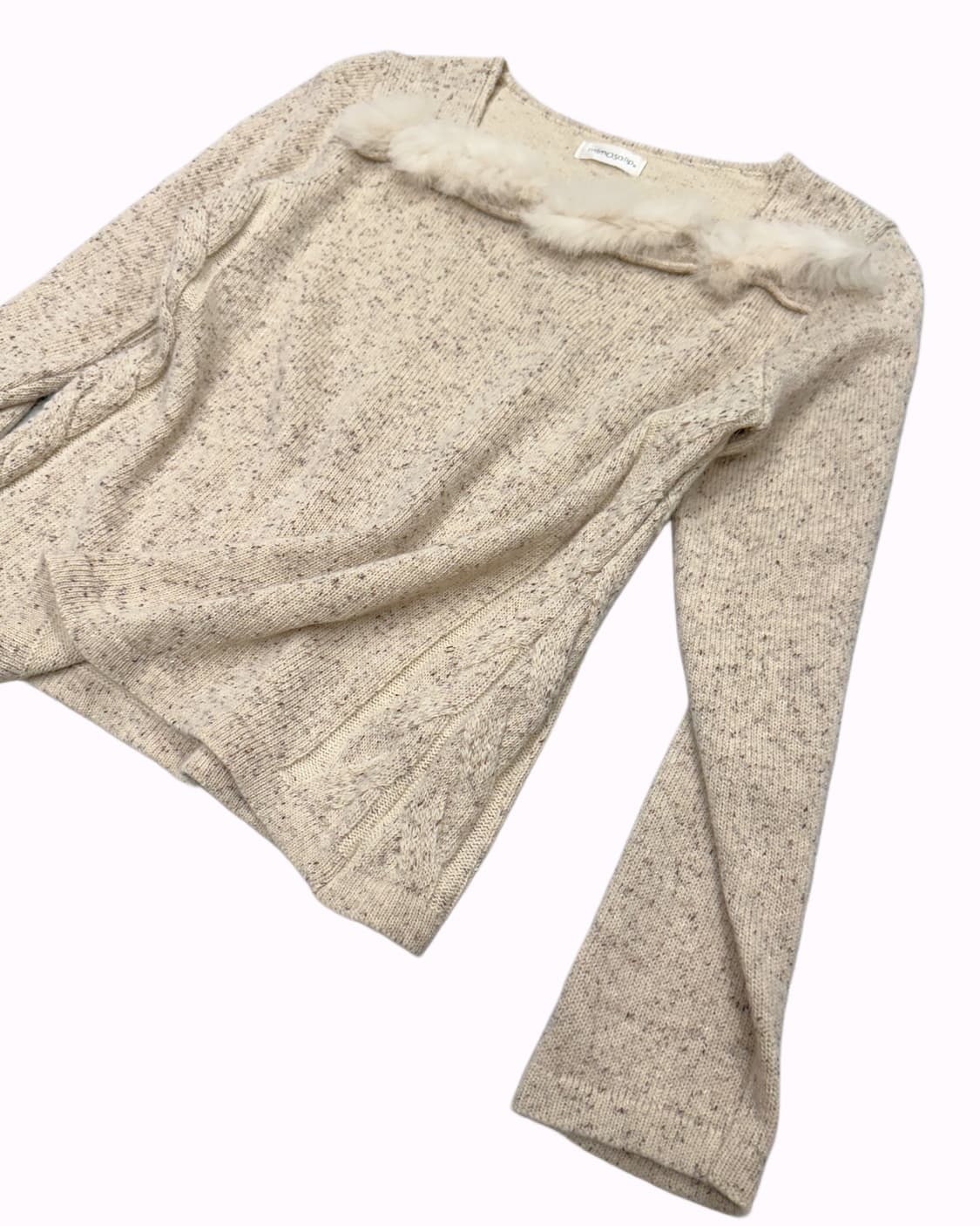 fur treaming beige wool knit 상품이미지2