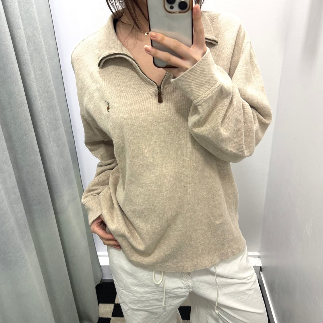 폴로 베이지 반집업 니트 상품이미지2