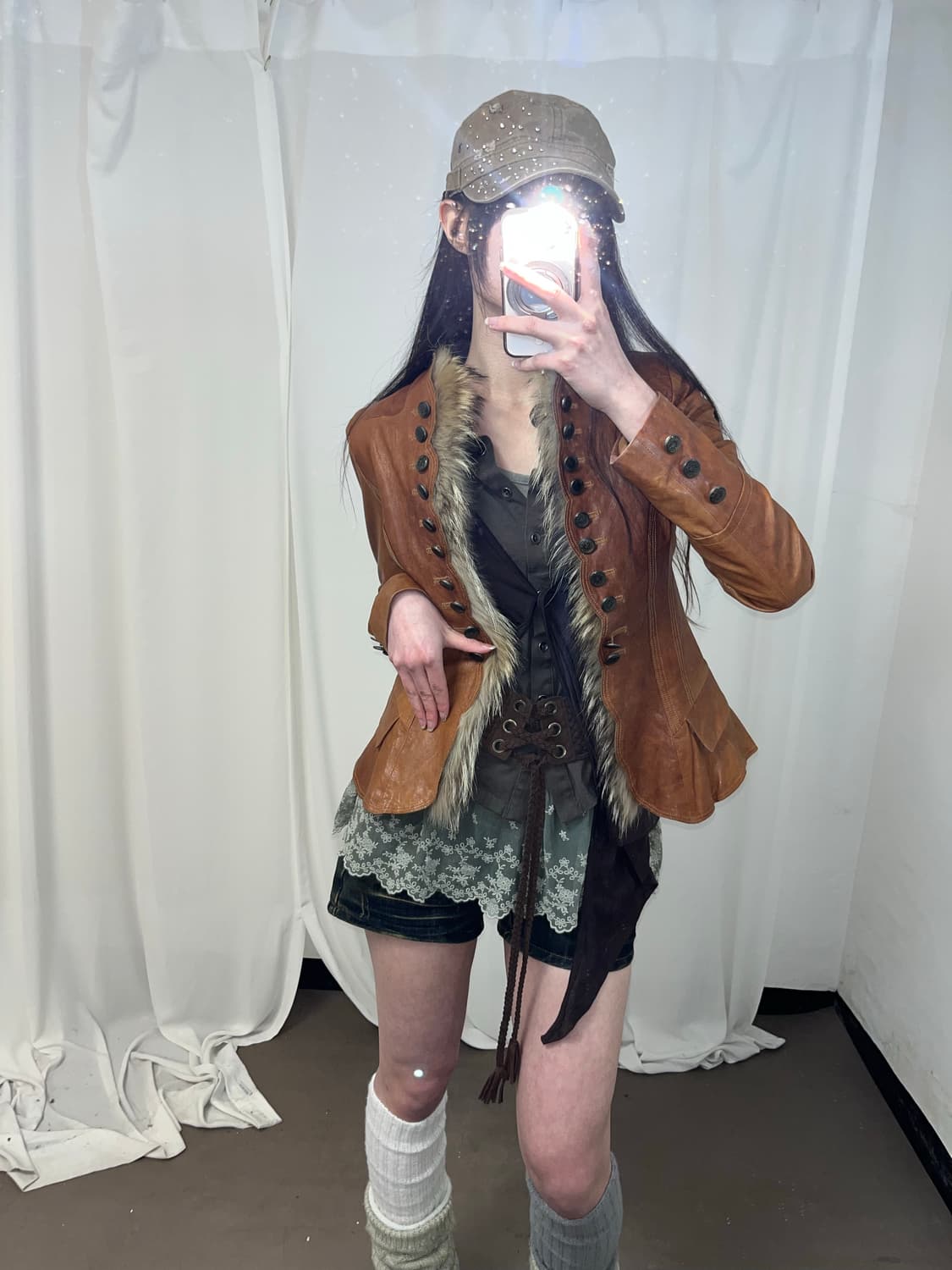 페어리 그런지st 퍼 트리밍 나폴레옹 레더 자켓 상품이미지1