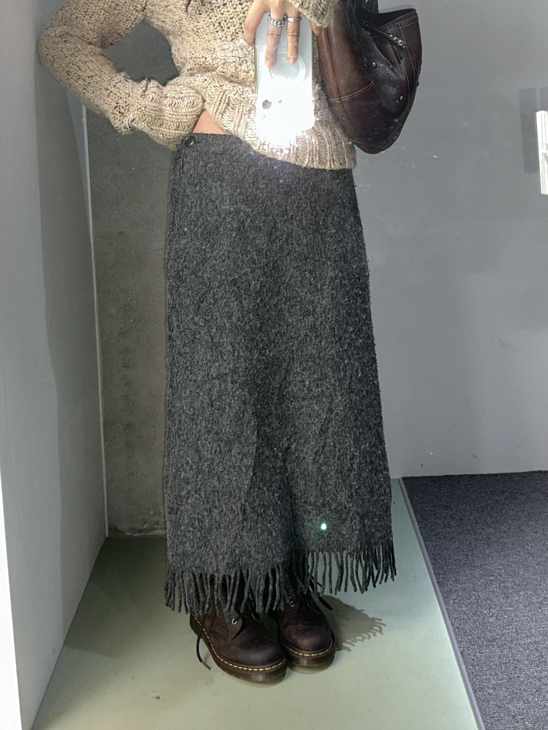 gray tassle bucle long skirt 상품이미지3
