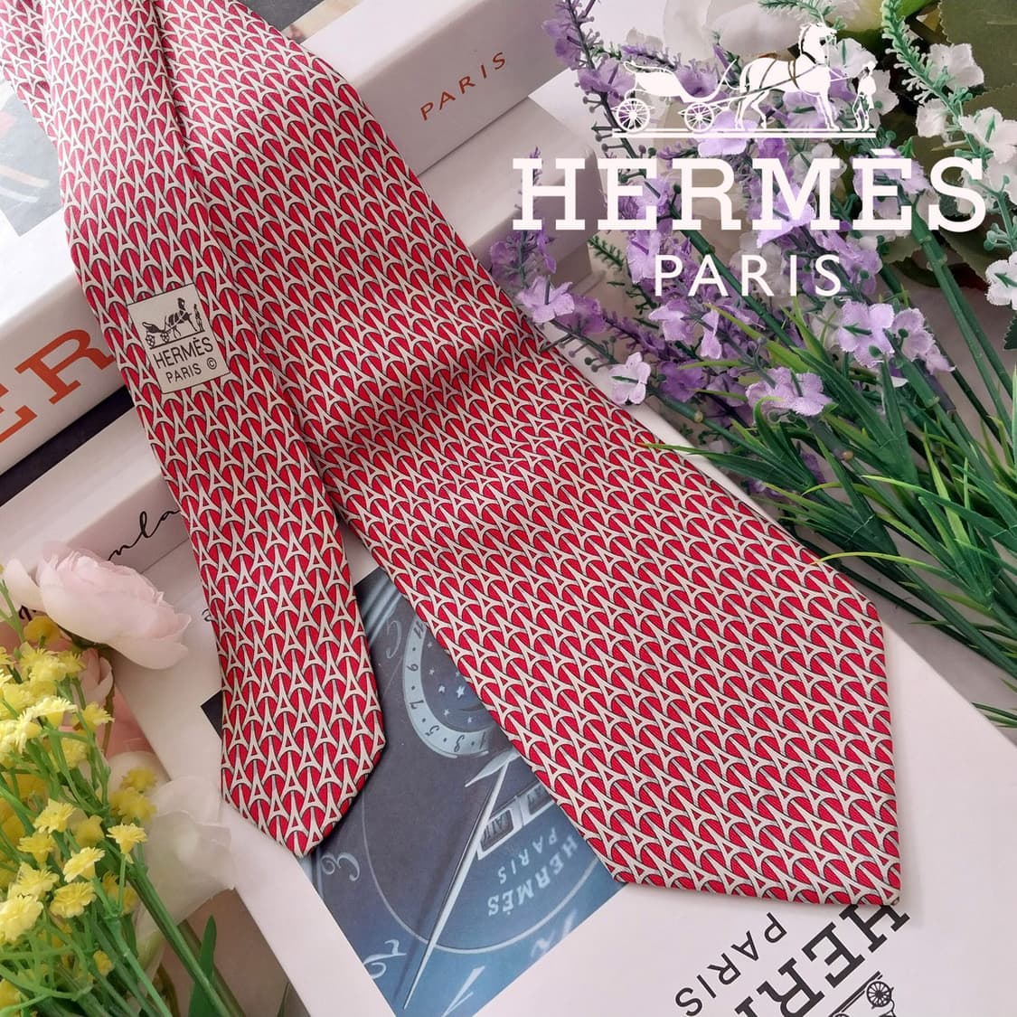 에르메스 실크 레드 에펠탑 패턴 넥타이 9.4cm A+등급 K1371
 상품이미지1