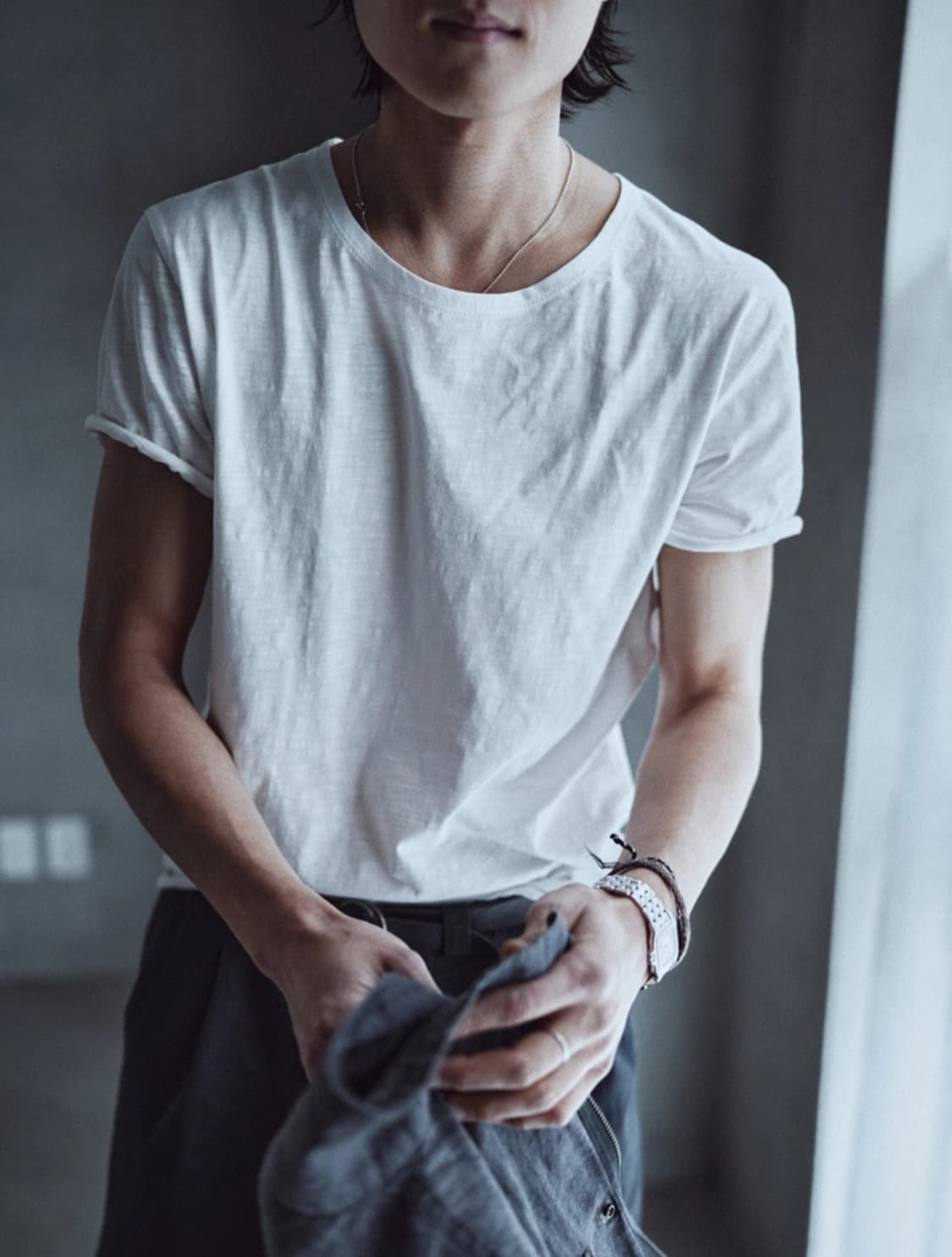 모노프리베 Textured Roll Half Sleeve 화이트 2사이즈 상품이미지1