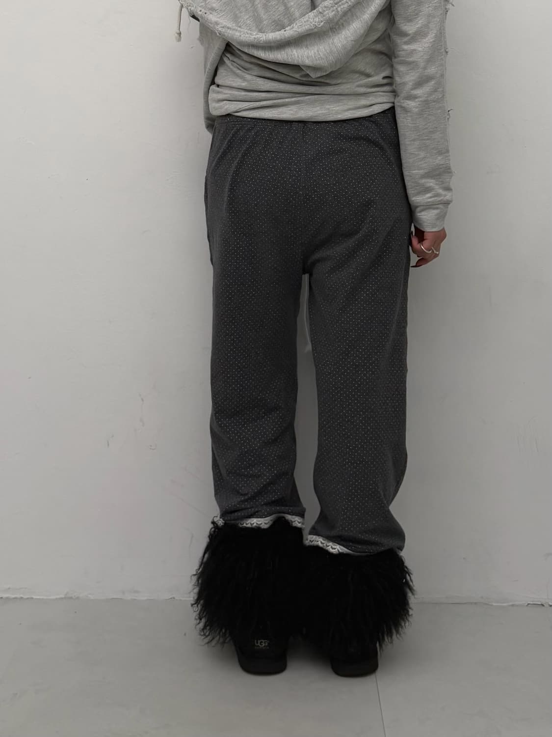 그레이 도트 밑단 레이스 8부 팬츠 상품이미지2