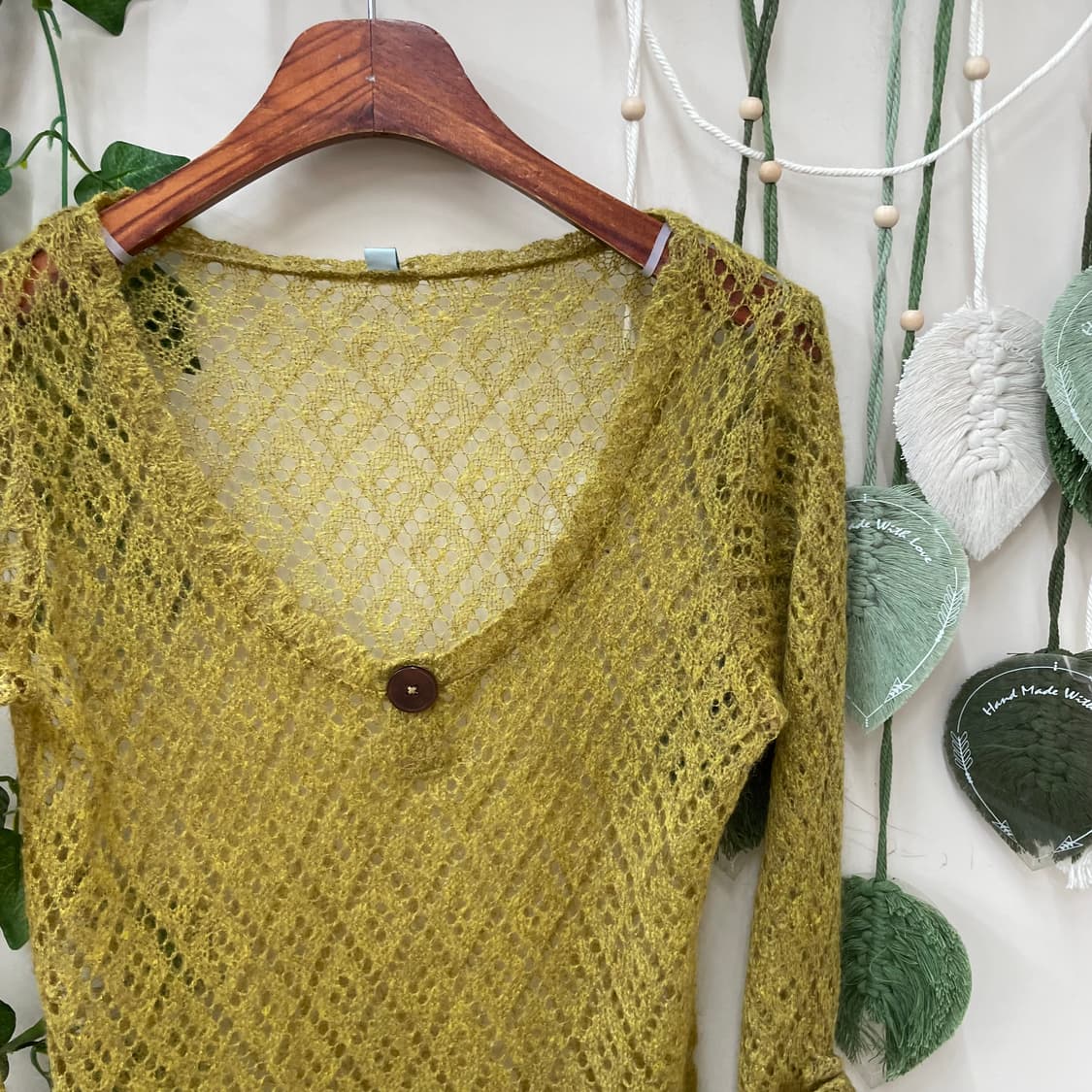 겨자 소매 아일릿 그물 니트  상품이미지2