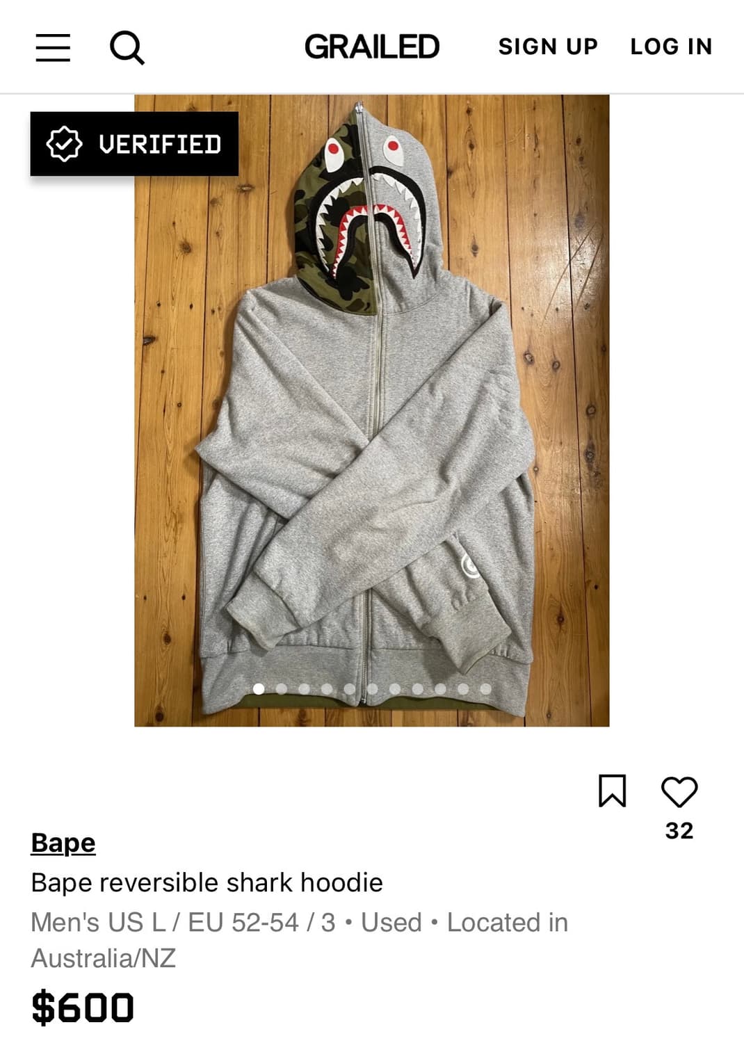 Bape 리버시블 샤크페이스 후드집업 상품이미지5