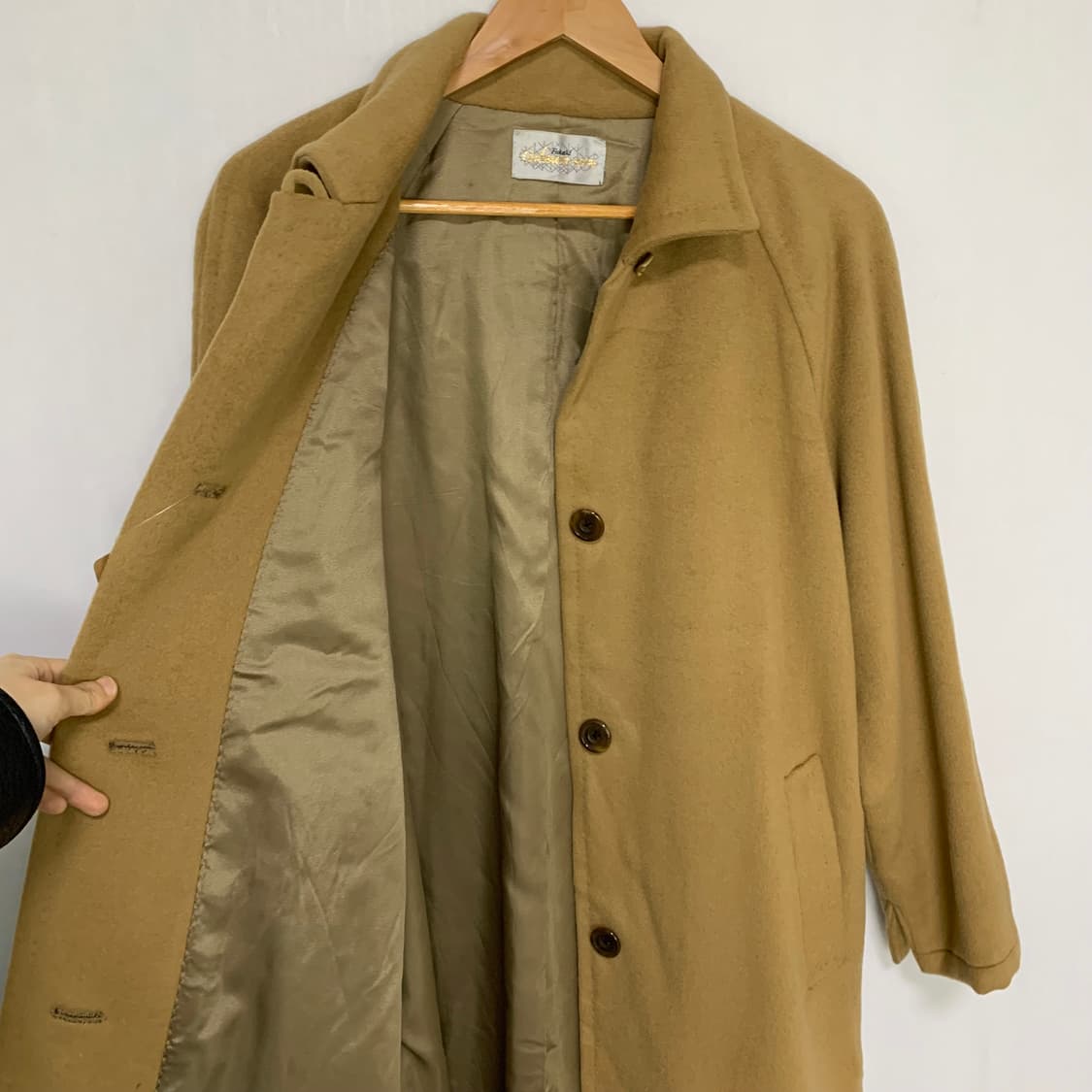 캐시미어 100 카멜 베이지 빈티지 버튼 롱 코트 상품이미지4
