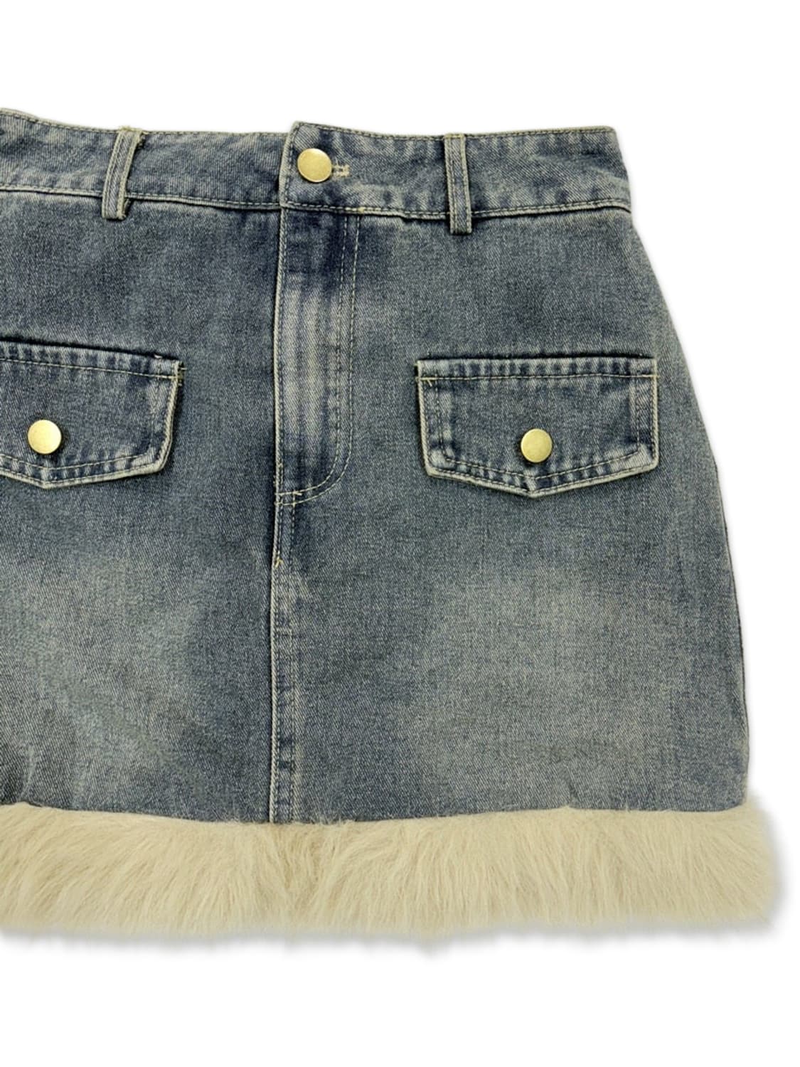 빈티지 GRL 퍼 데님 퀼팅 미니 스커트 상품이미지2