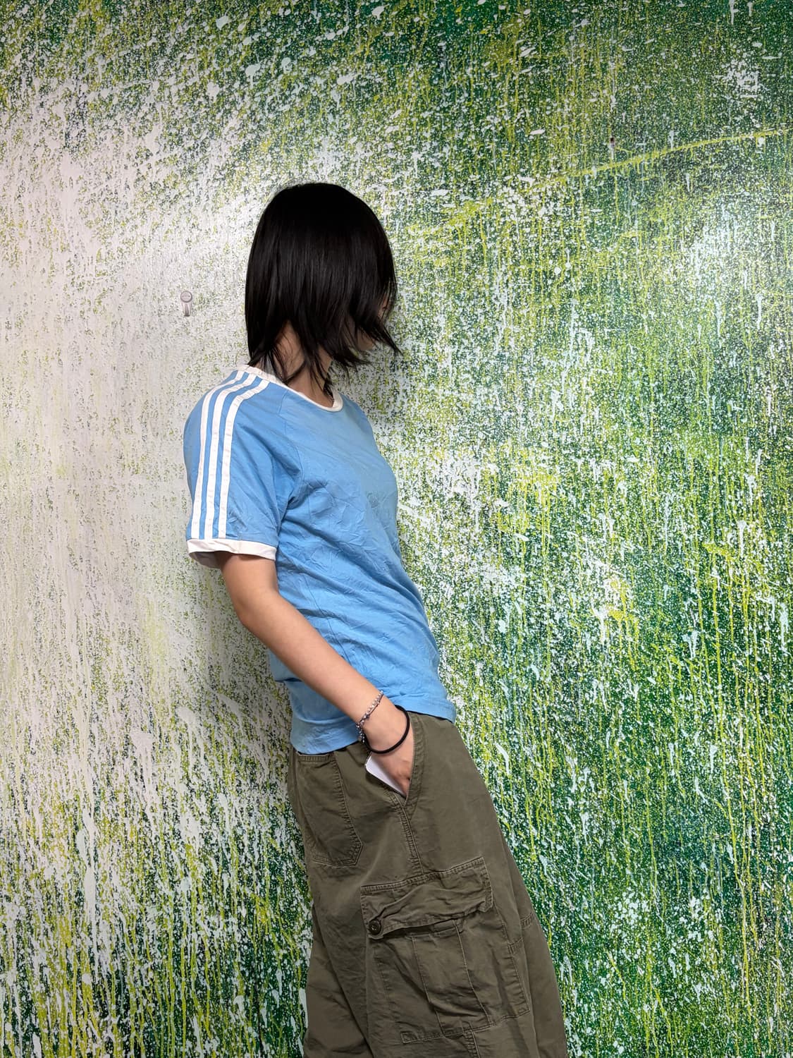 아디다스 대대장 소라색 스카이블루 링거티 반팔 티셔츠 M 상품이미지3