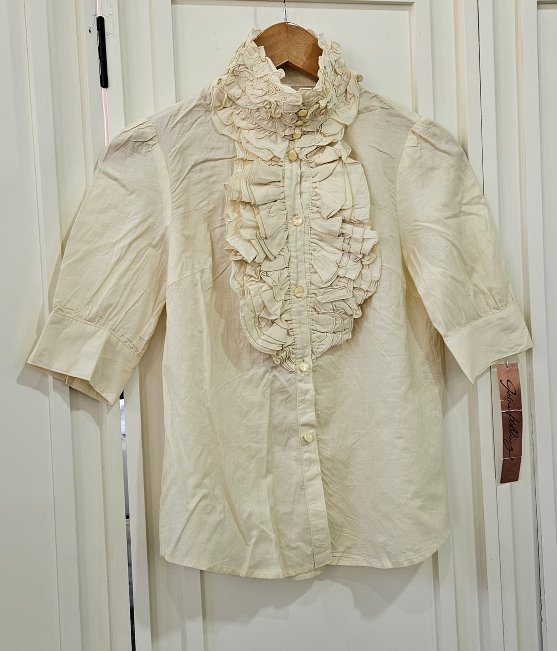 아이보리 프릴 블라우스 반팔 셔츠 상품이미지2