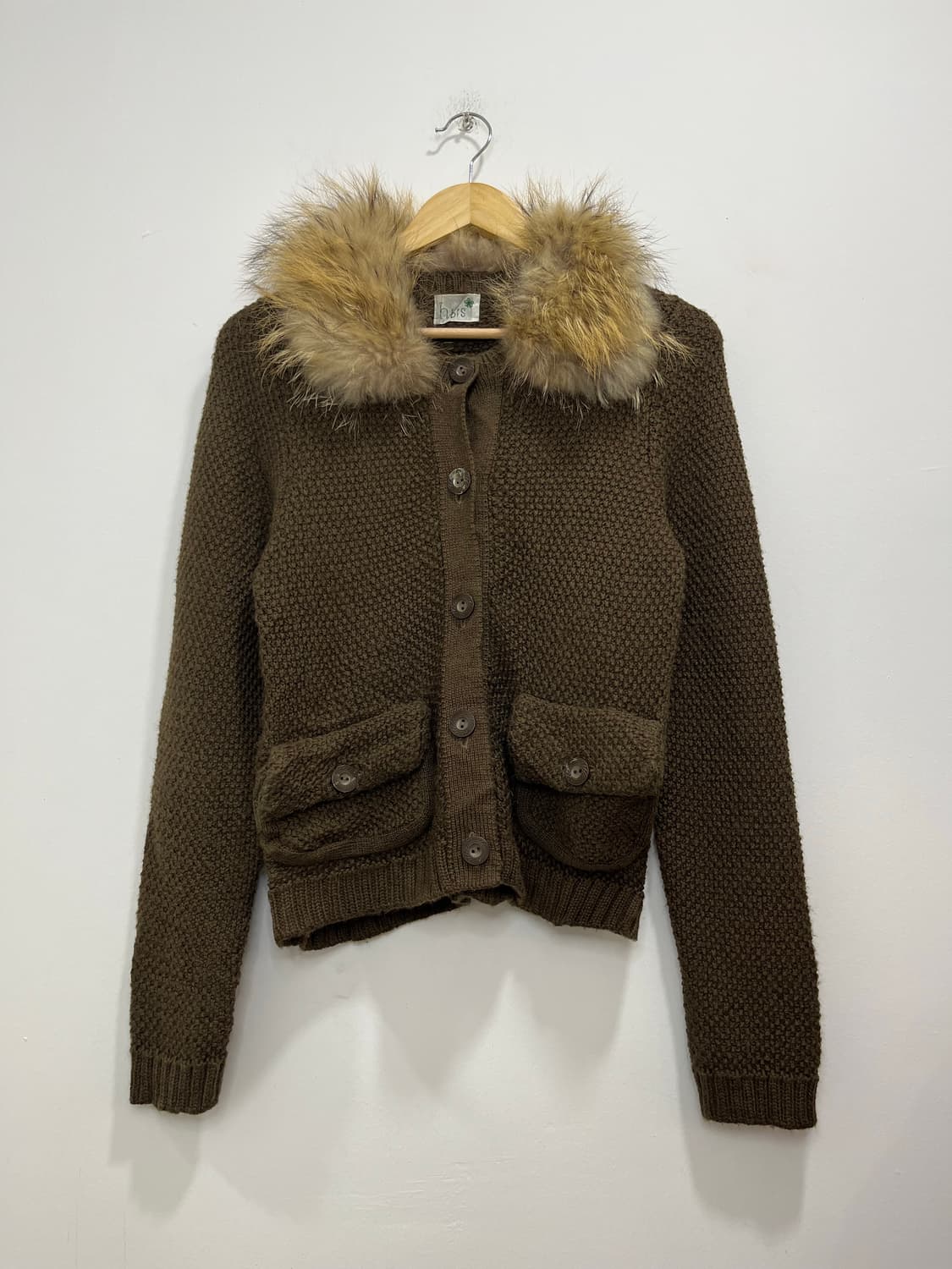 일본 빈티지 모리걸 퍼카라 브라운 하찌 니트 가디건 상품이미지2