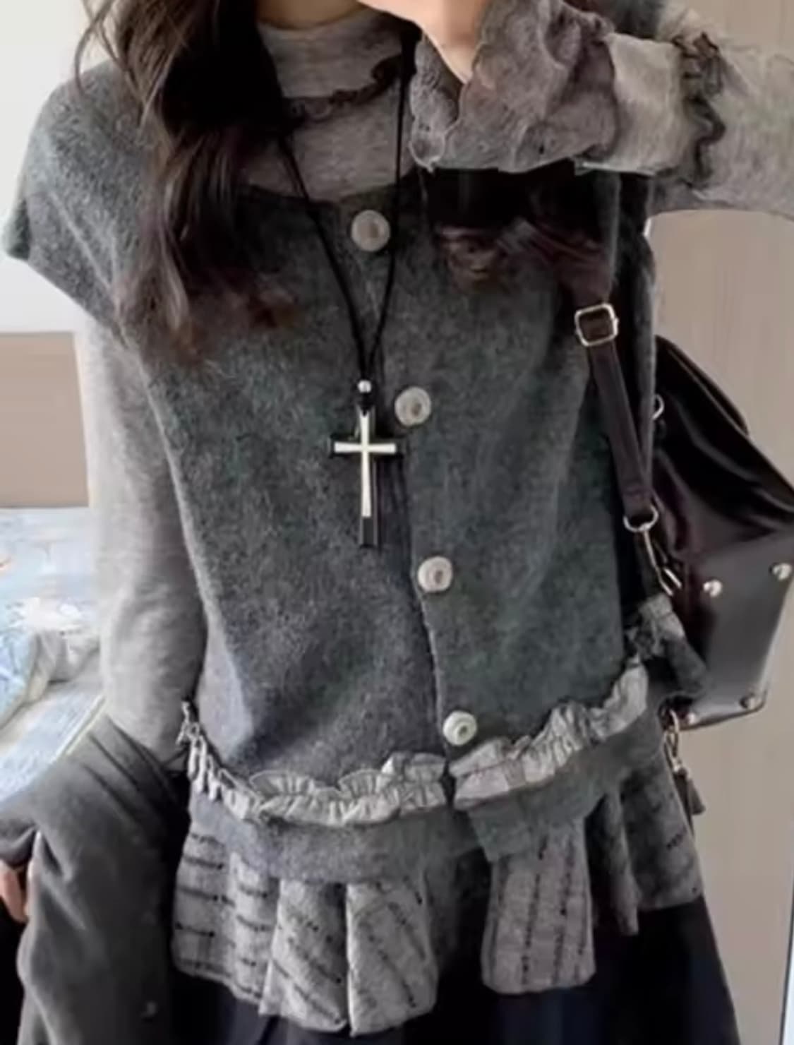 모리걸 프릴 블라우스 조끼 셋업 세트 상품이미지2