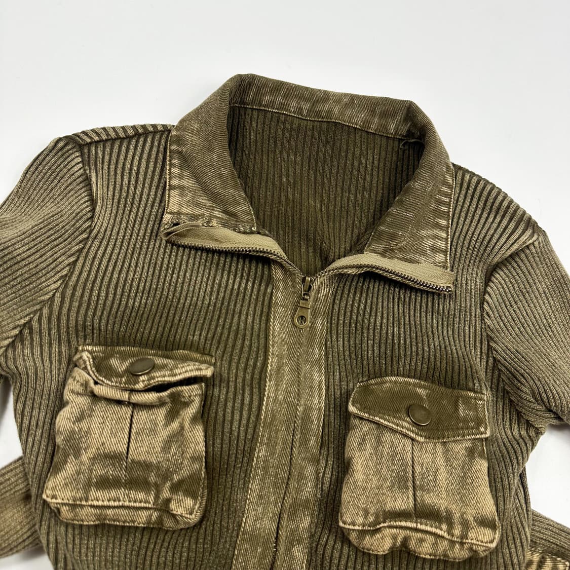 VTG 빈티지 워싱 카키 골지 집업 (XS 여성추천) 상품이미지3
