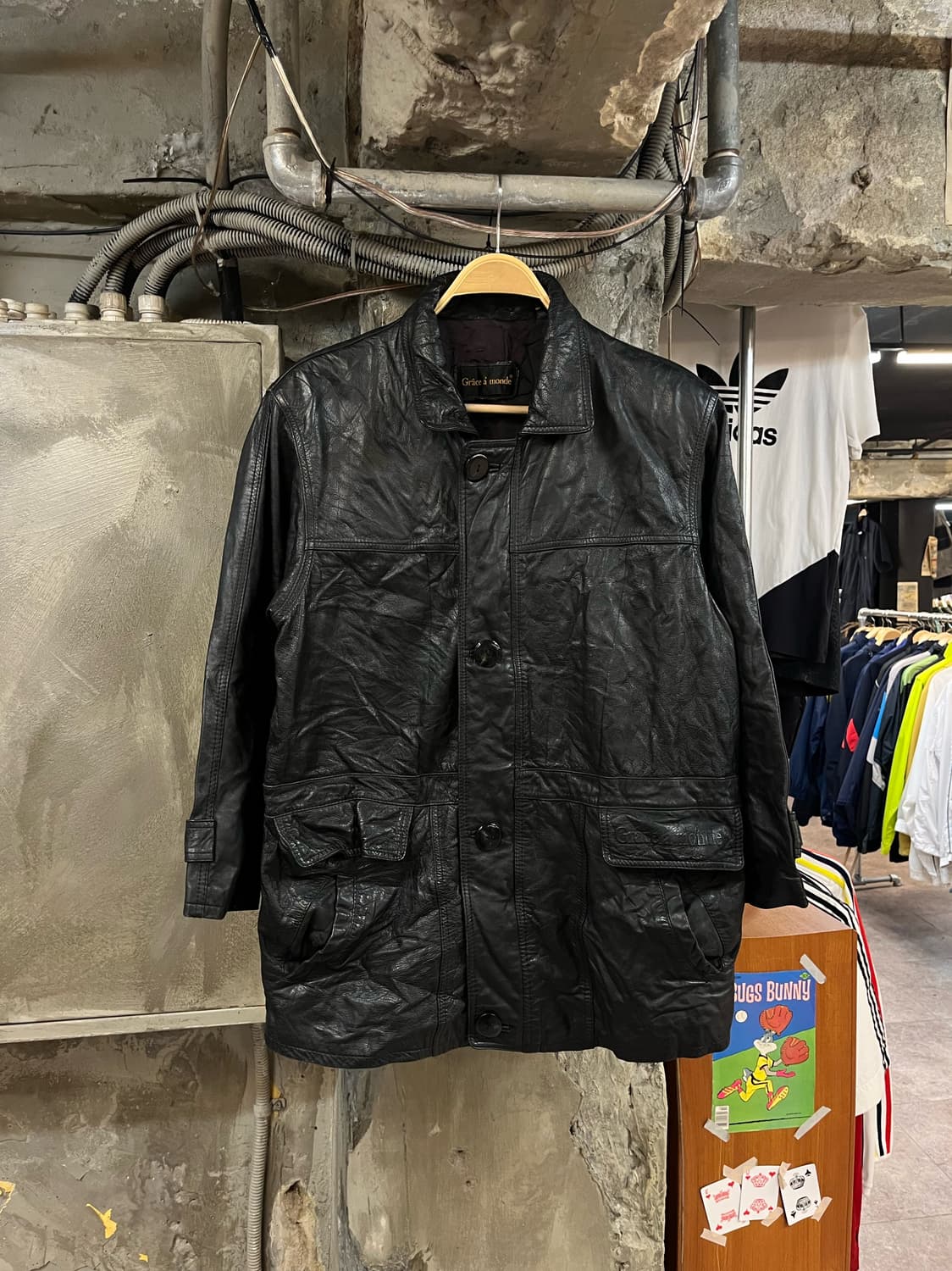 빈티지 카라 가죽 레더자켓 블랙 L #csz2597 상품이미지1