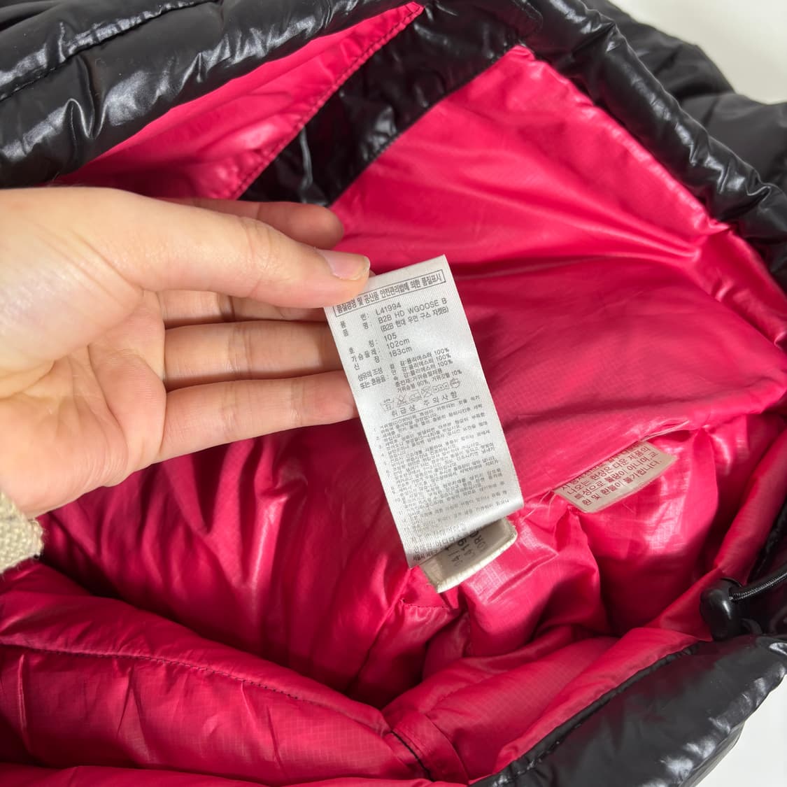 우먼XL 아디다스 블랙 핑크로고 구스다운 경량패딩점퍼 상품이미지5