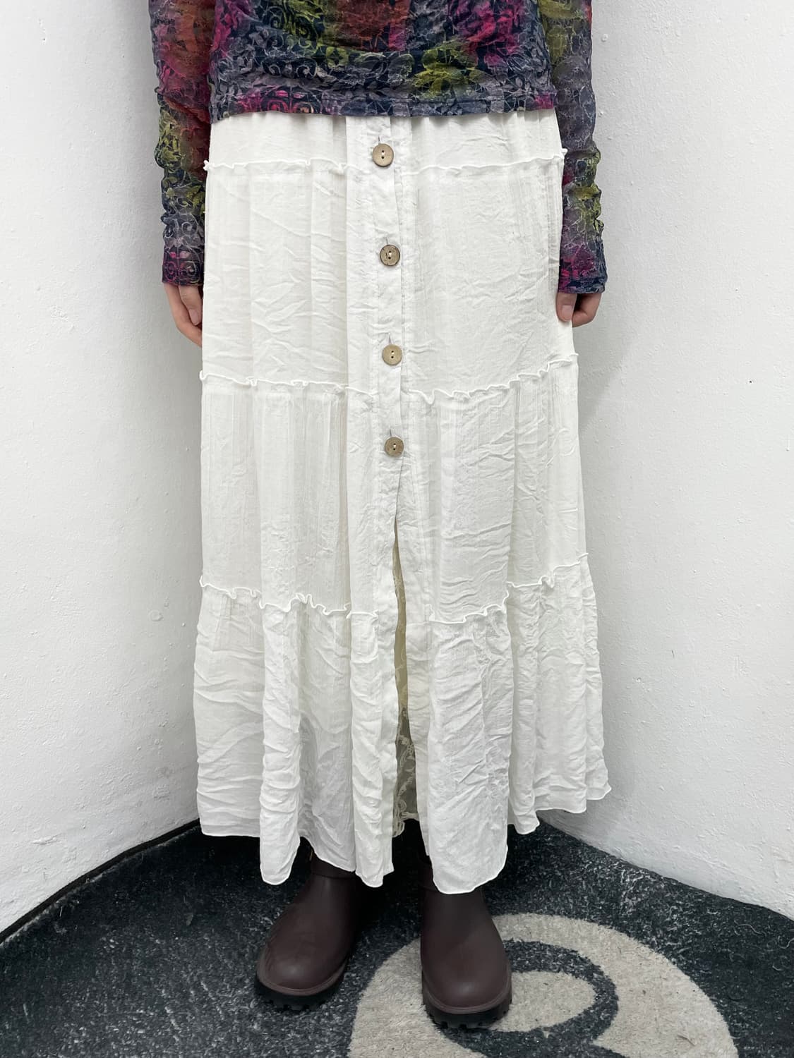 퓨어모리 레이스 버튼 롱 스커트 상품이미지2