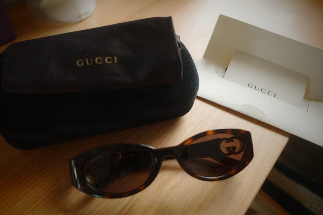 GUCCI 로고 템플 하바나 선글라스 상품이미지1