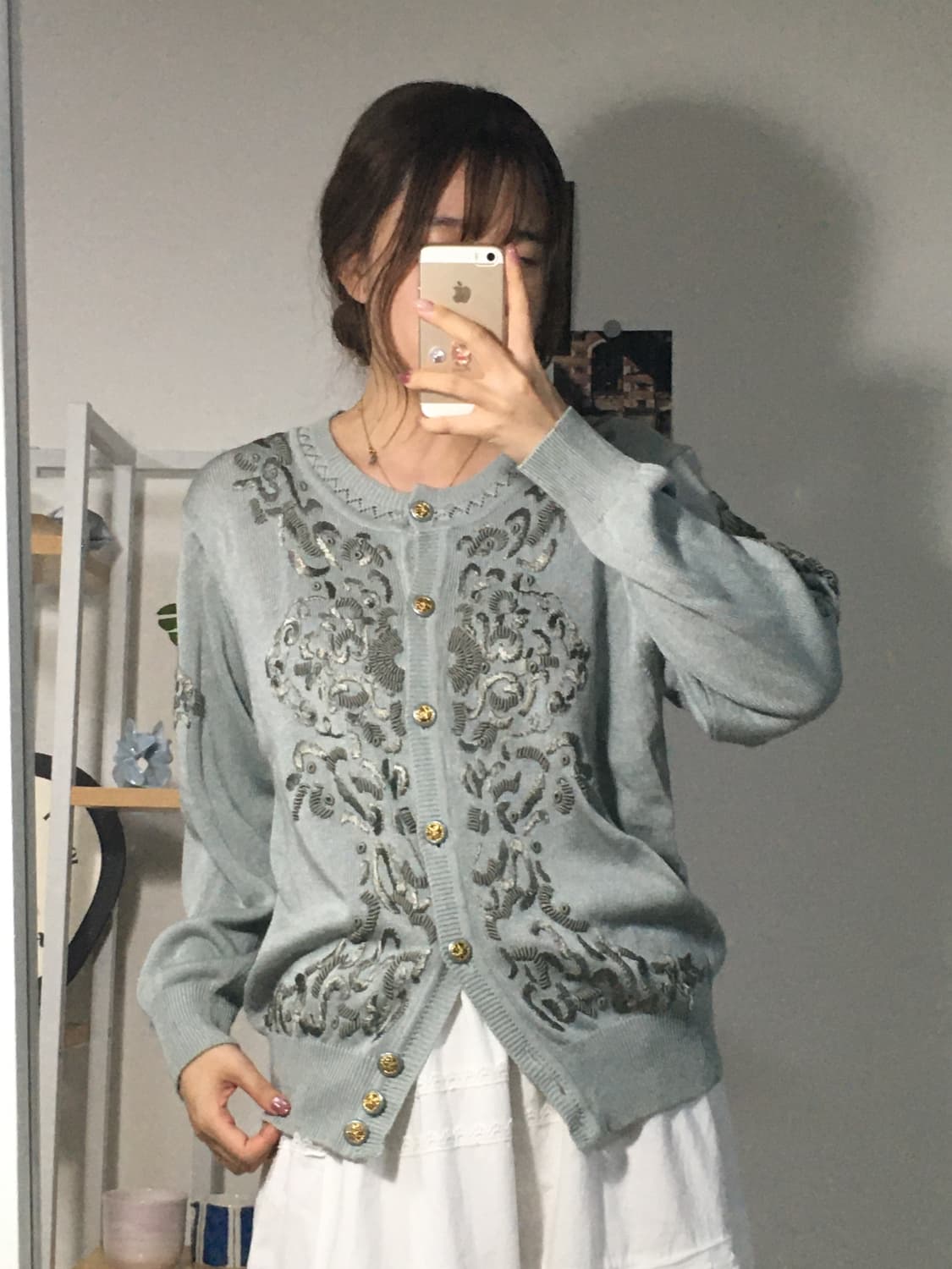 페일민트 자수 가디건 상품이미지2