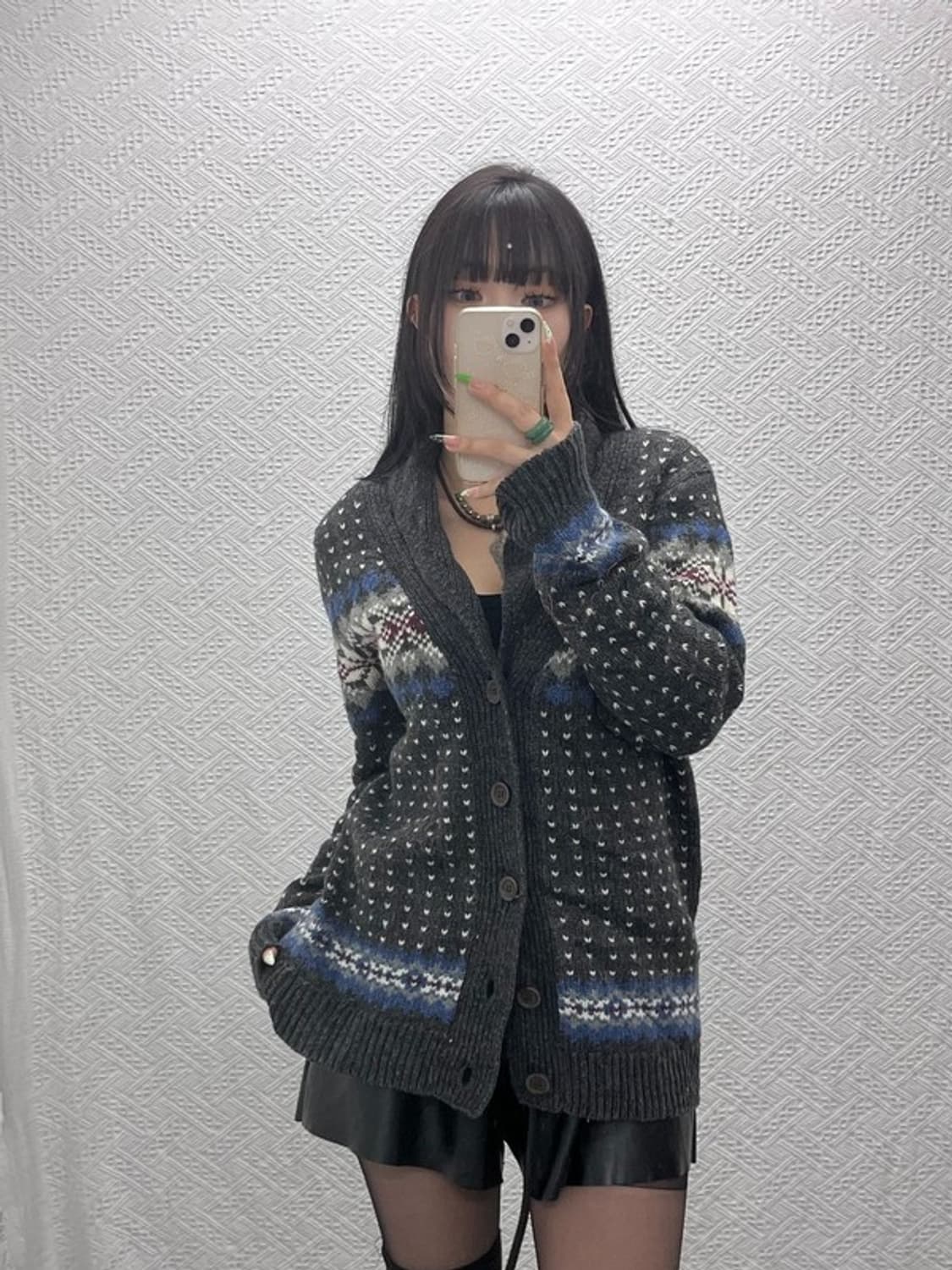 빈티지 노르딕 코위찬 숄카라 니트 뜨개 가디건 100 C09296 상품이미지2