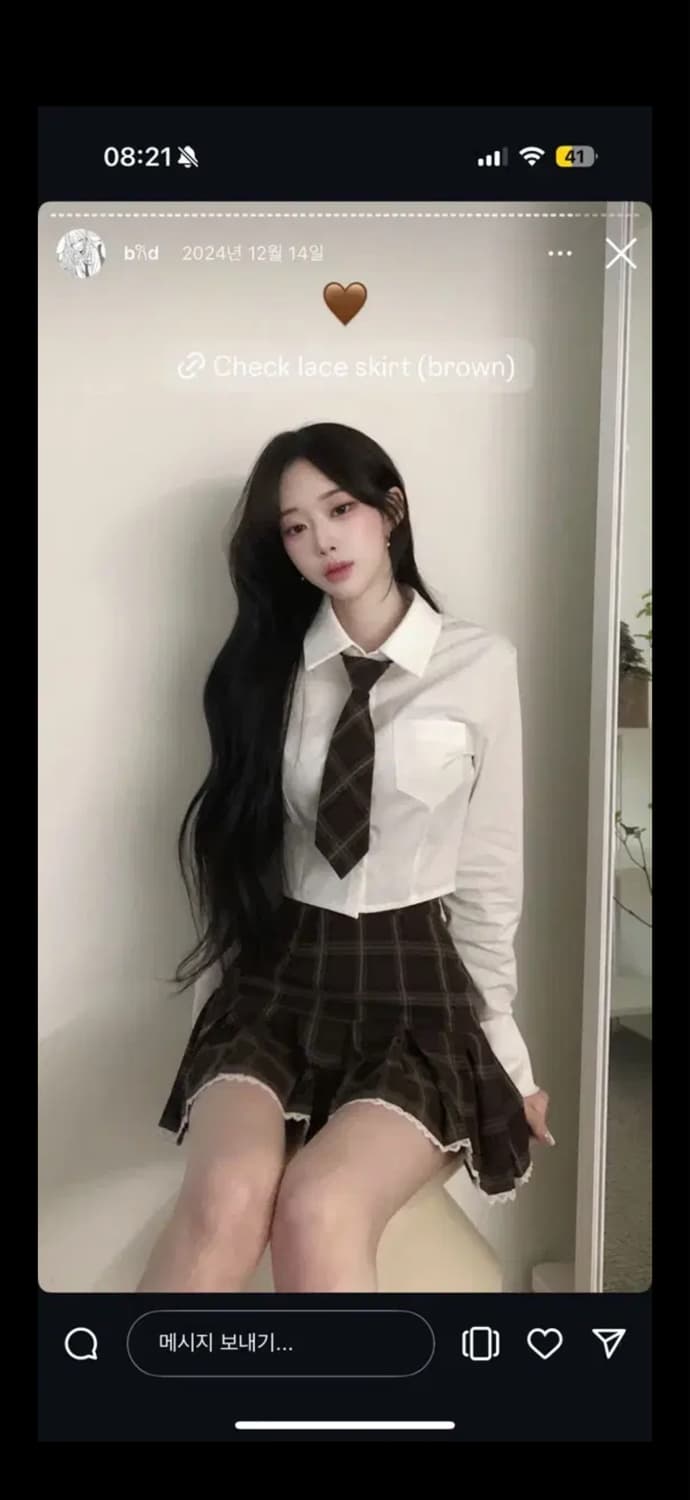 버니앤돌 bunny&doll check lace skirt red 상품이미지4