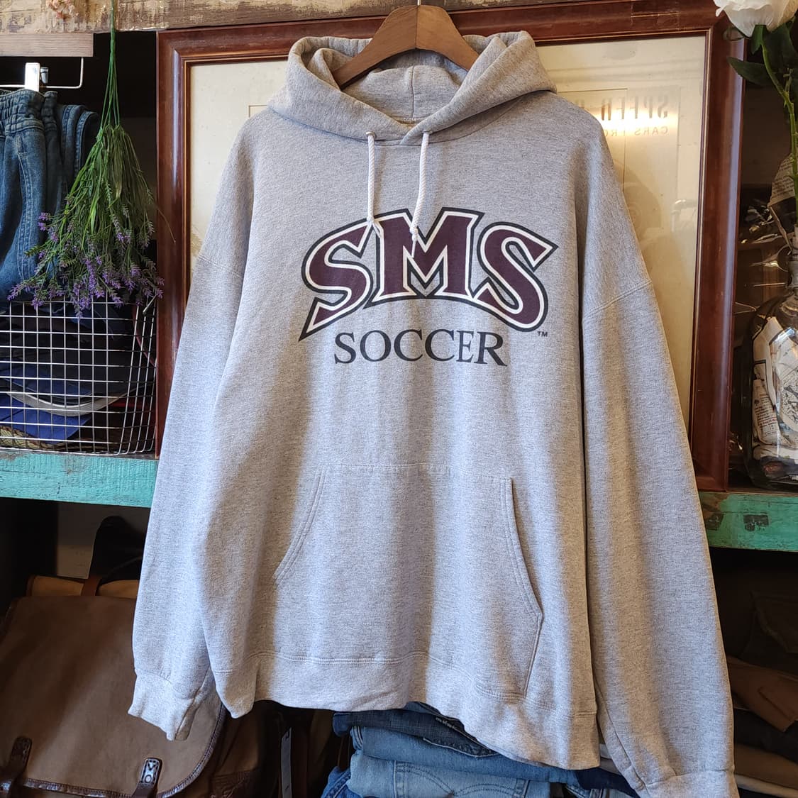 90s 헤인즈 후드 스웻셔츠 그레이 레터링 빈티지 후드 L 상품이미지2