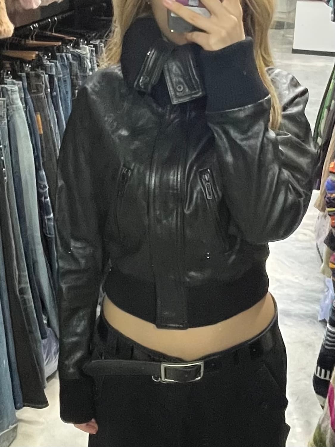 Vintage 터틀넥 투웨이 레더자켓 상품이미지3