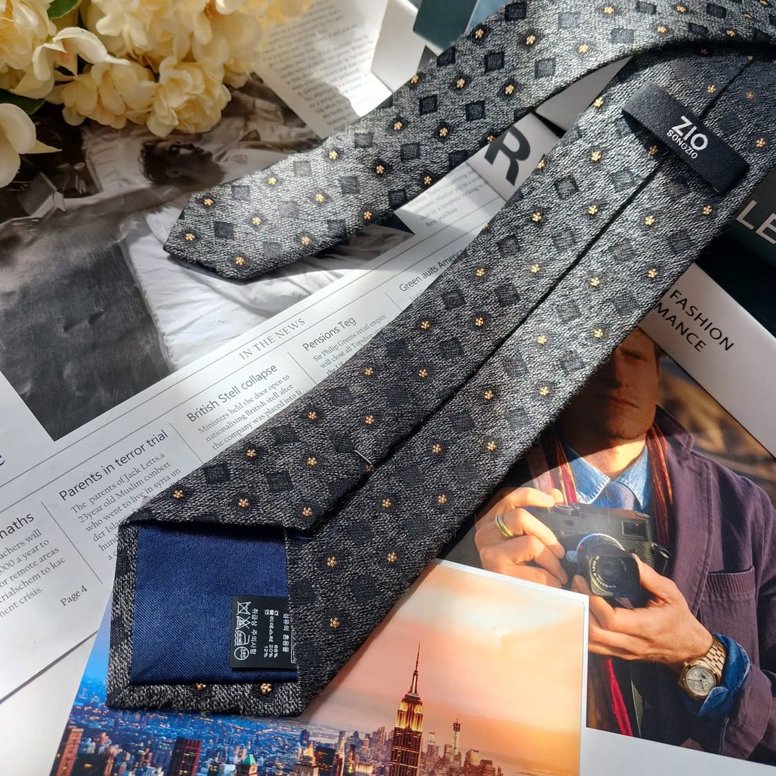 지오 송지오 실크 그레이 패턴 넥타이 7.5cm A+~A등급 E965 상품이미지5