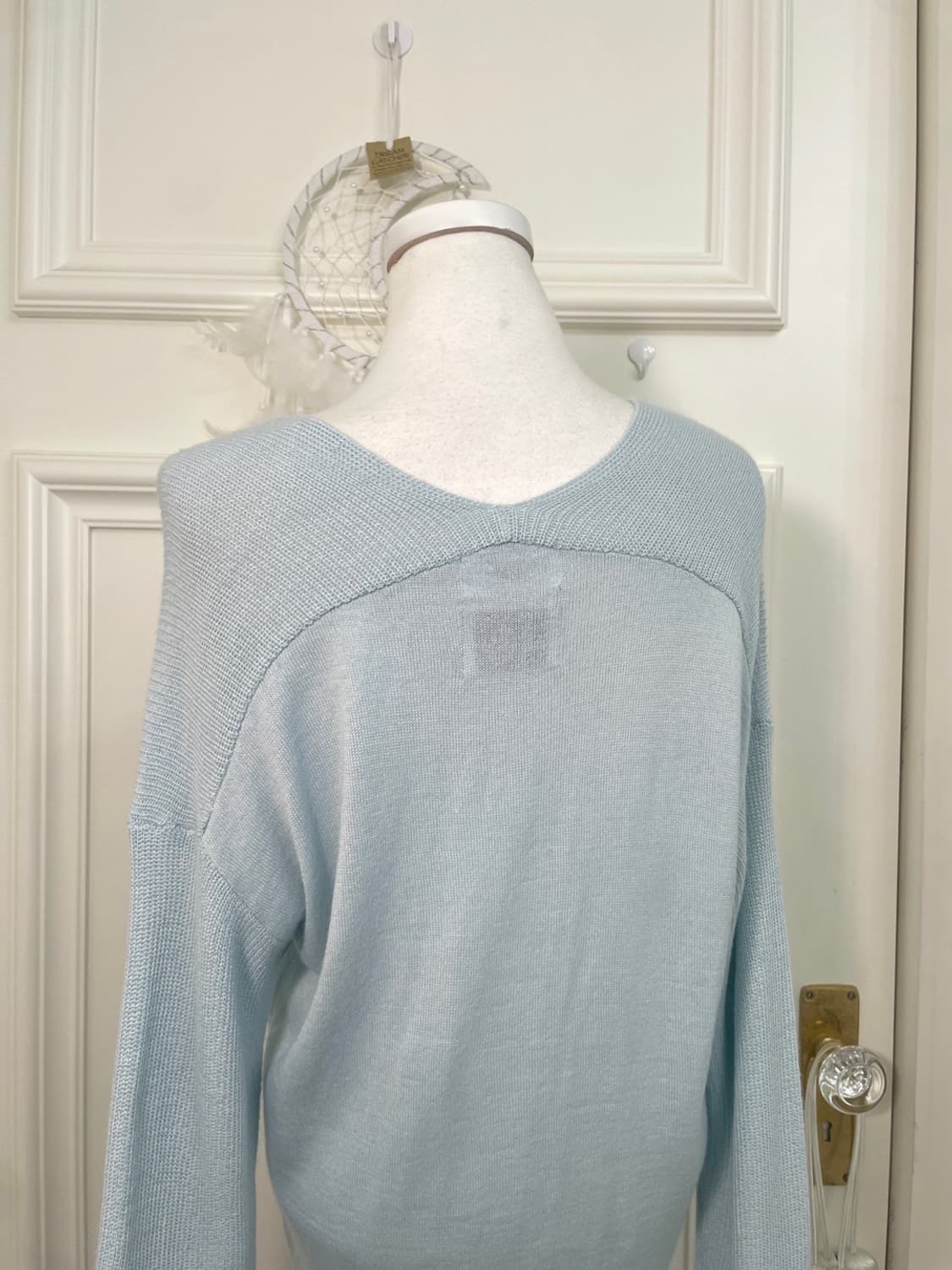 mint blue feminine v-neck knit top 상품이미지4