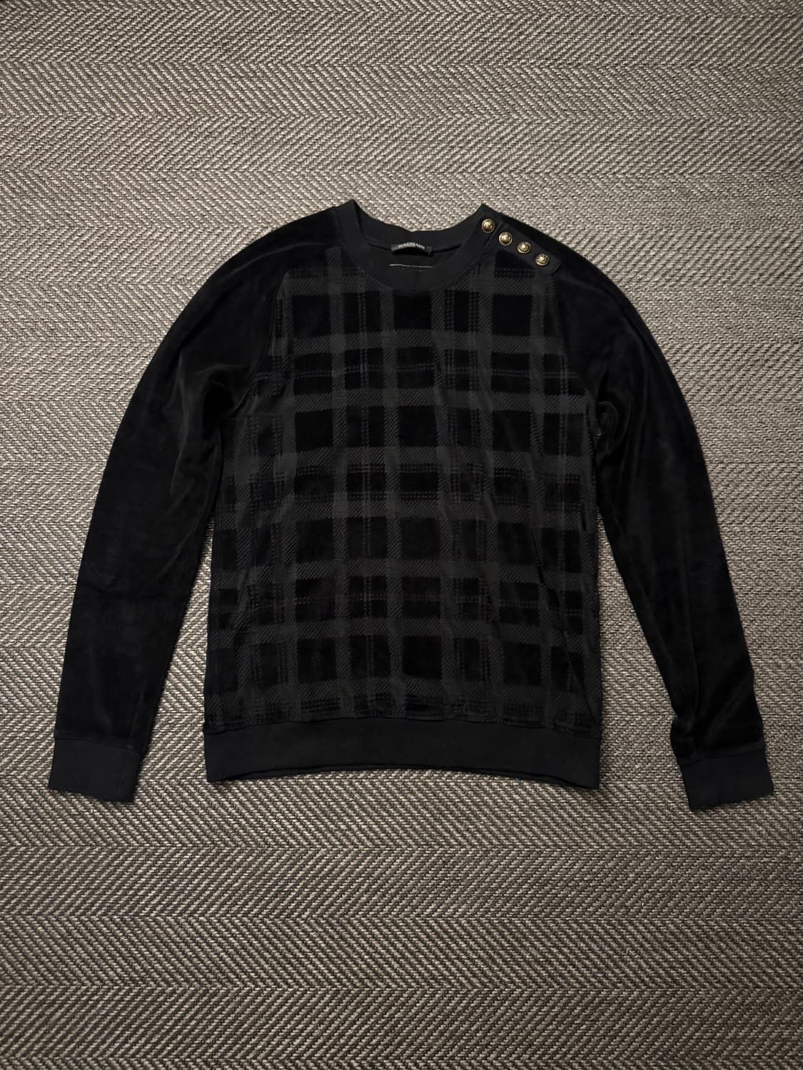 발망 체크 벨벳 견장 버튼 니트 L 상품이미지1