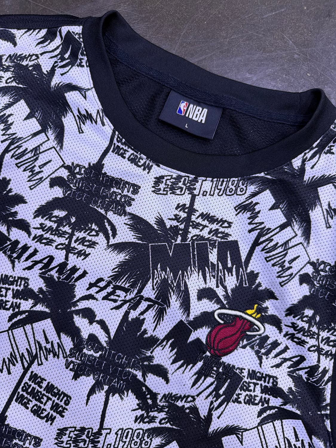 NBA 마이애미 히트 전판 메쉬 팜 트리 자수 로고 져지 민소매 L 상품이미지3