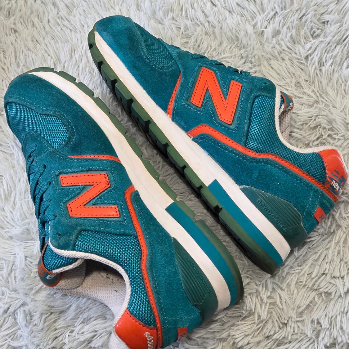 5q-5:뉴발란스 595 틸블루 오렌지 스웨이드 스니커즈 (23.5cm) 상품이미지8