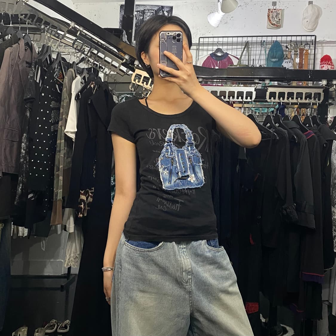Japanese vtg y2k 데님백 디테일 반팔 티셔츠 상품이미지8