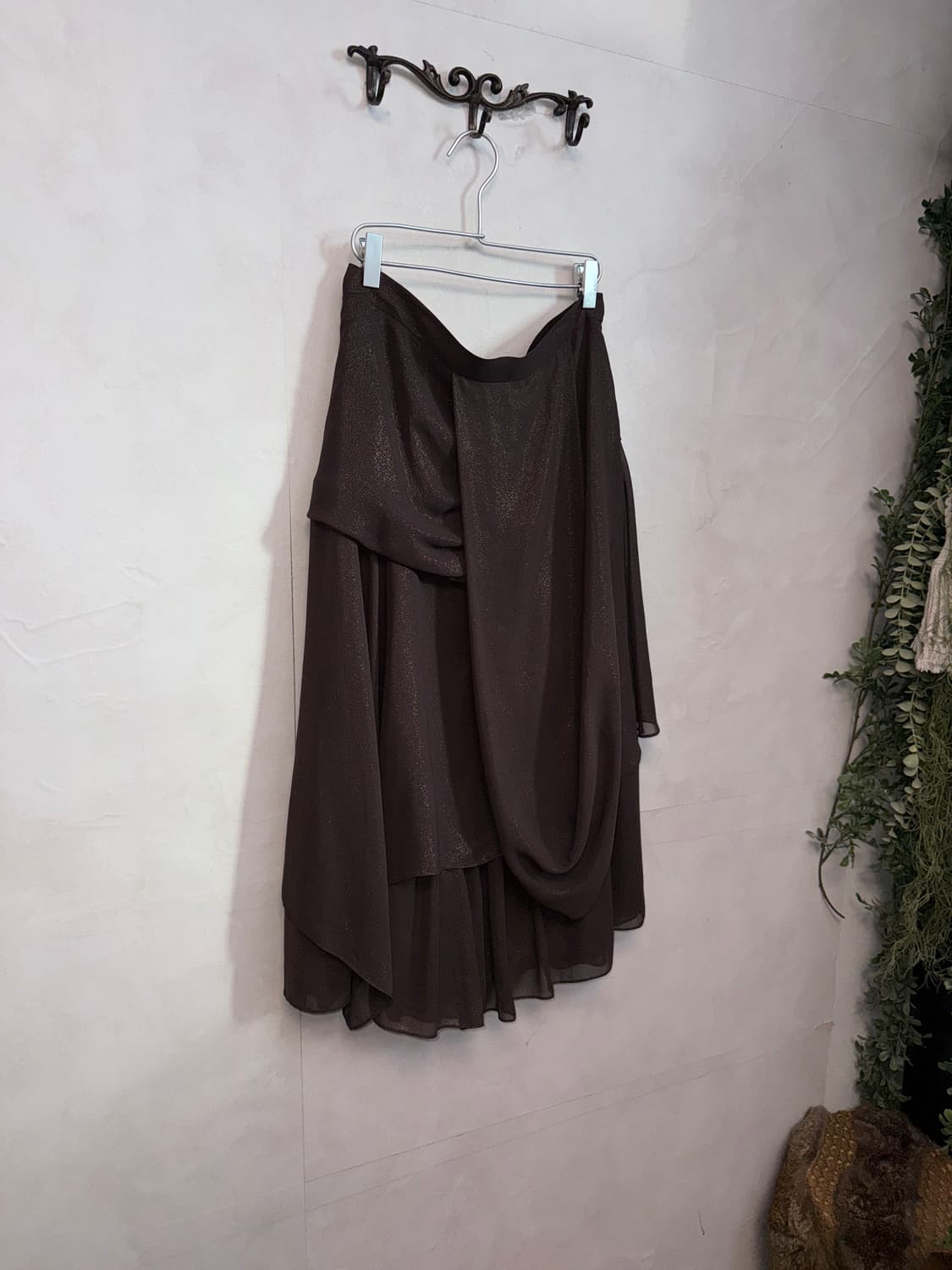 Gold brown glitter draped shirring skirt 상품이미지2