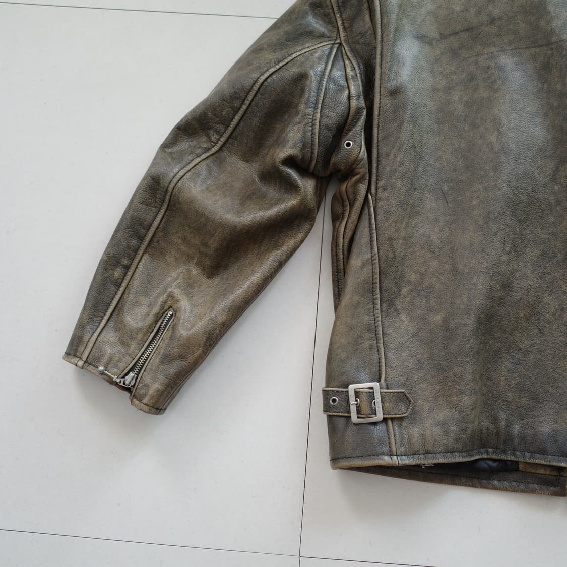 90s RBC 빈티지 가죽 라이더 스포츠 자켓 브라운 XL 상품이미지9