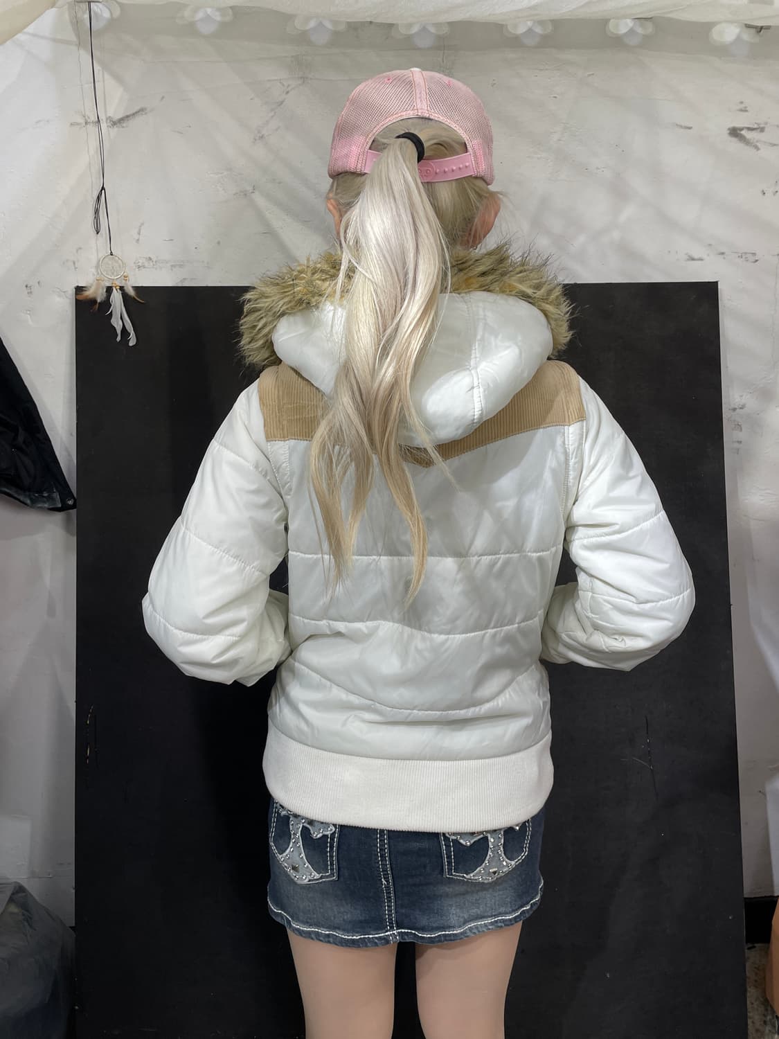 일본빈티지 SpRay 울프죠 후드 투웨이 패딩 화이트 코듀로이 점퍼 M 상품이미지4