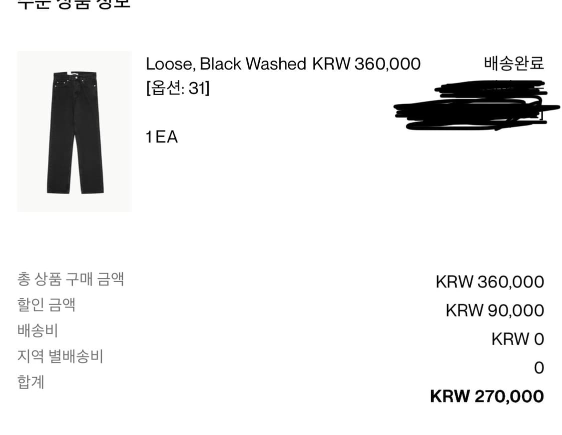 선플라워 루즈핏 데님 워시드블랙 31/32 상품이미지2