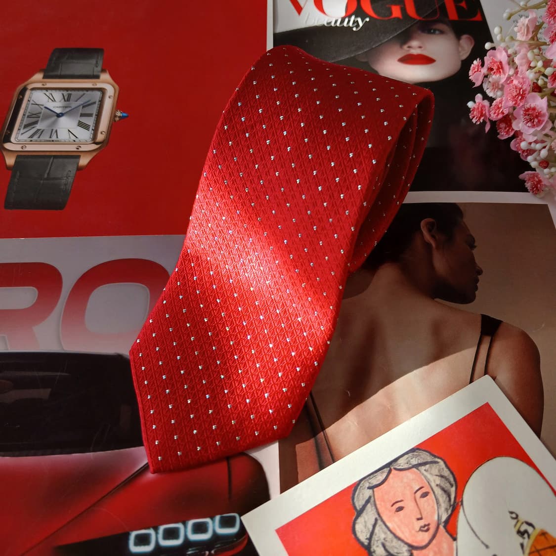 지오 송지오 실크 레드 도트 패턴 넥타이 6.5cm A+등급 A19669 상품이미지2