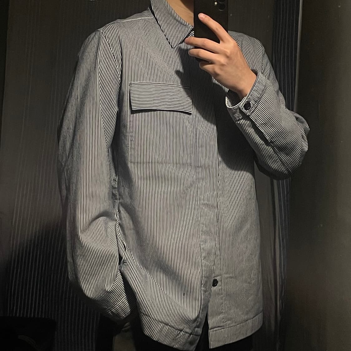 에피그램 코오롱인더스트리 블루 화이트 스트라이프 히코리 체스트포켓 셔츠 상품이미지2