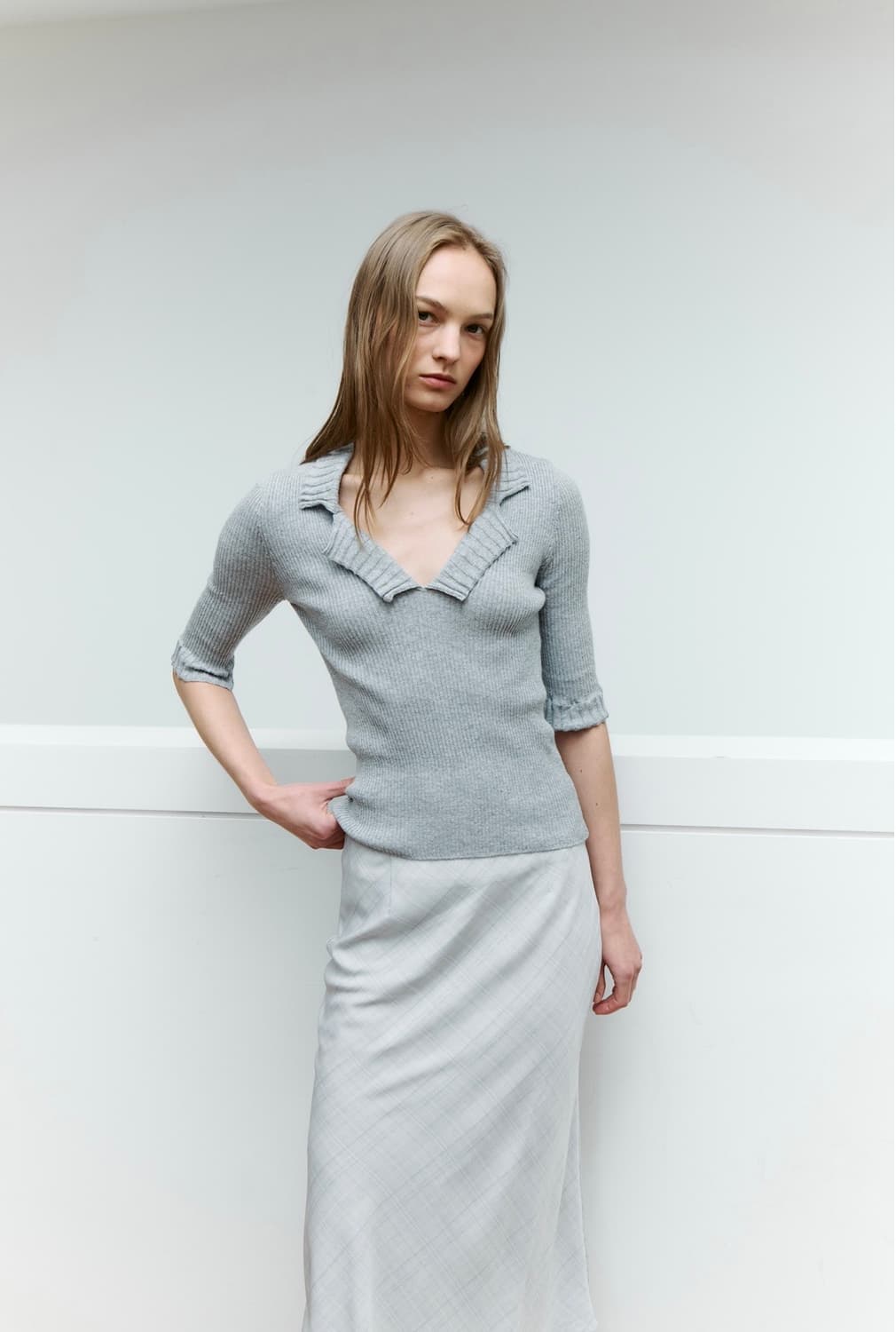 더릴 더블 카라 니트 그레이 상품이미지4