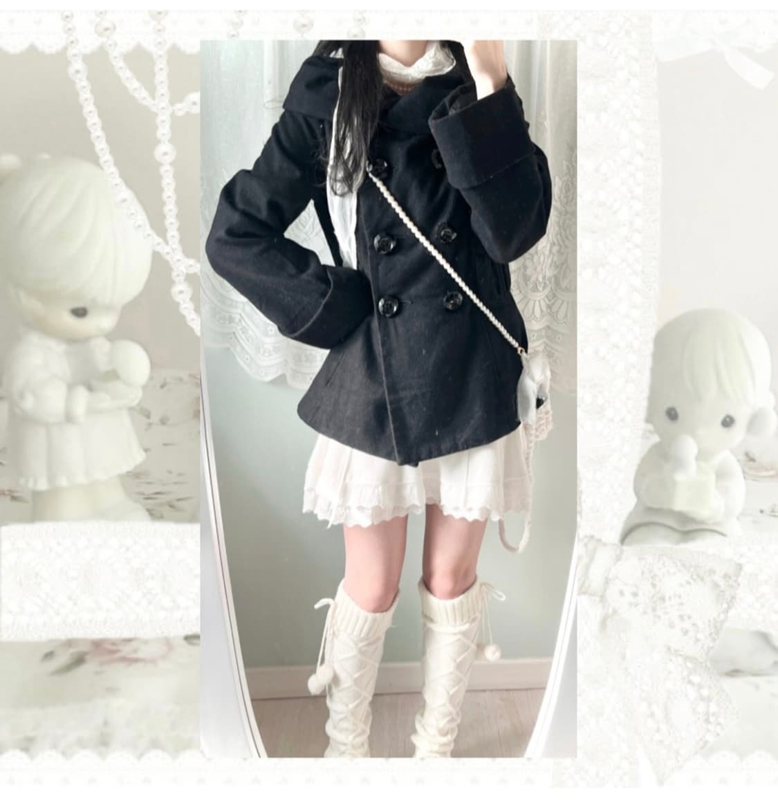 빈티지 블랙 숏 코트 더블버튼 자켓 슈가슈가룬 쇼콜라 상품이미지5