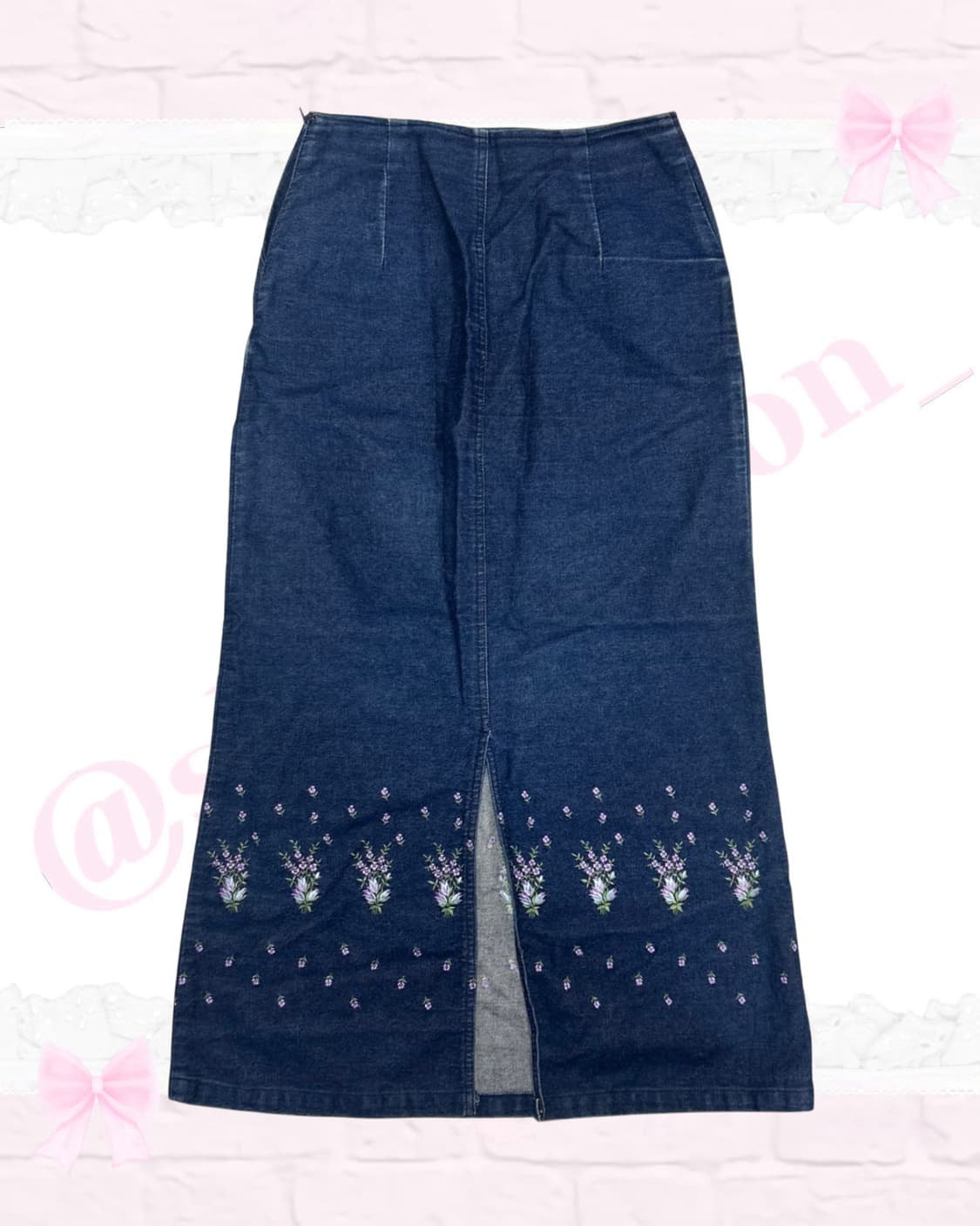 모리걸 데님 보라 꽃자수 트임 롱스커트 아오이유우 상품이미지3