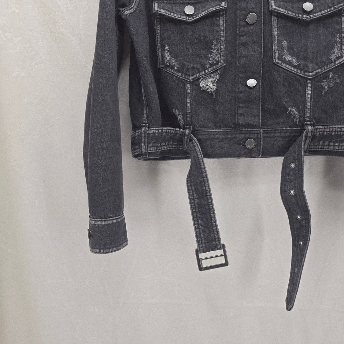 D.PLAT 데님 크롭 자켓 벨트 데미지 블랙 상품이미지7