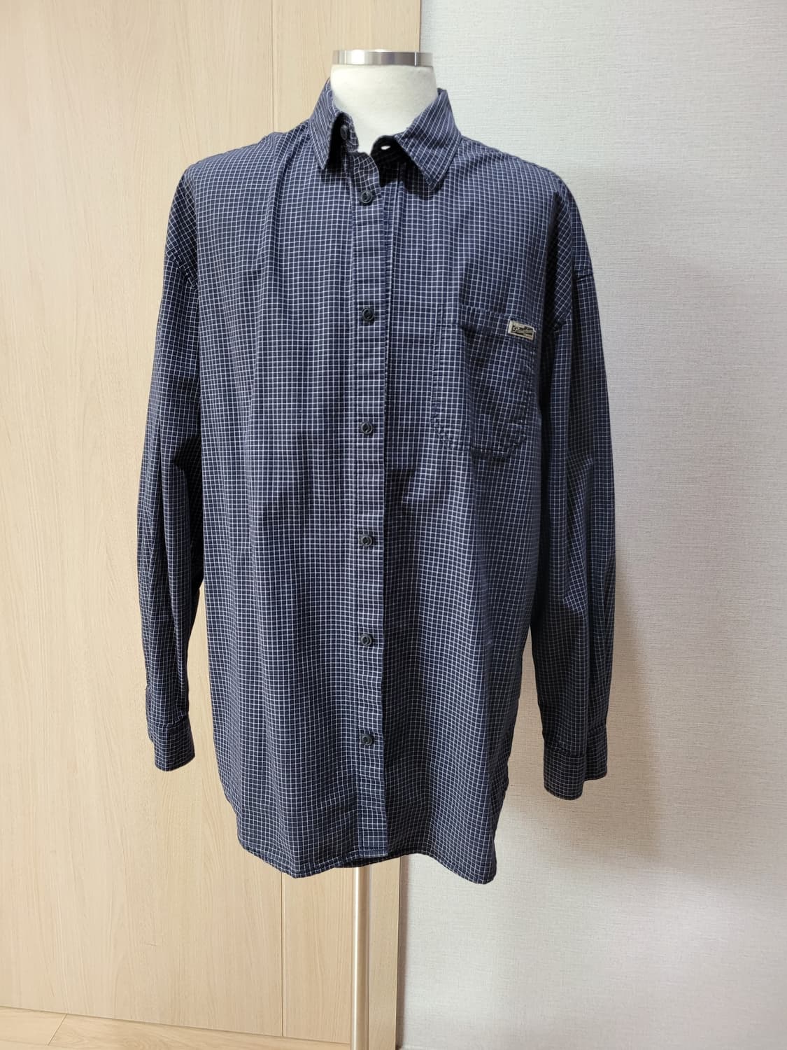 후아유 WHO.A.U 남자 오버핏 체크 셔츠 120 네이비 상품이미지1