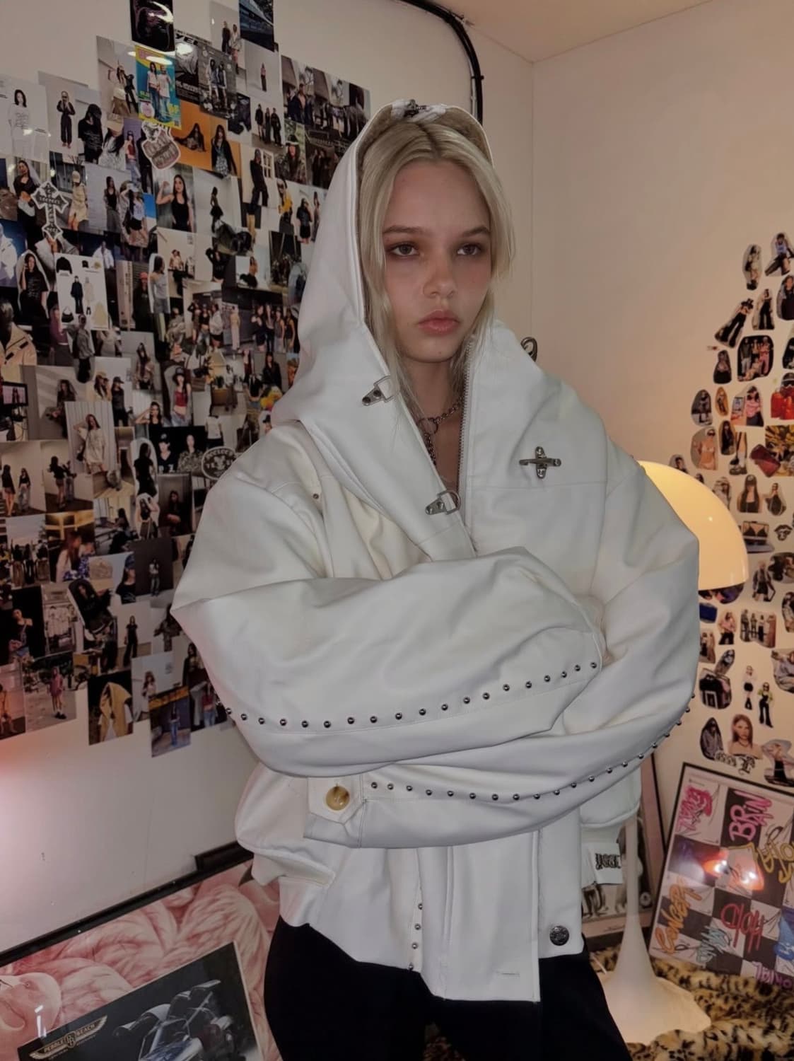 Yeel FOLD-OUT HOODIE SHAWL FUR JACKET WH 상품이미지5