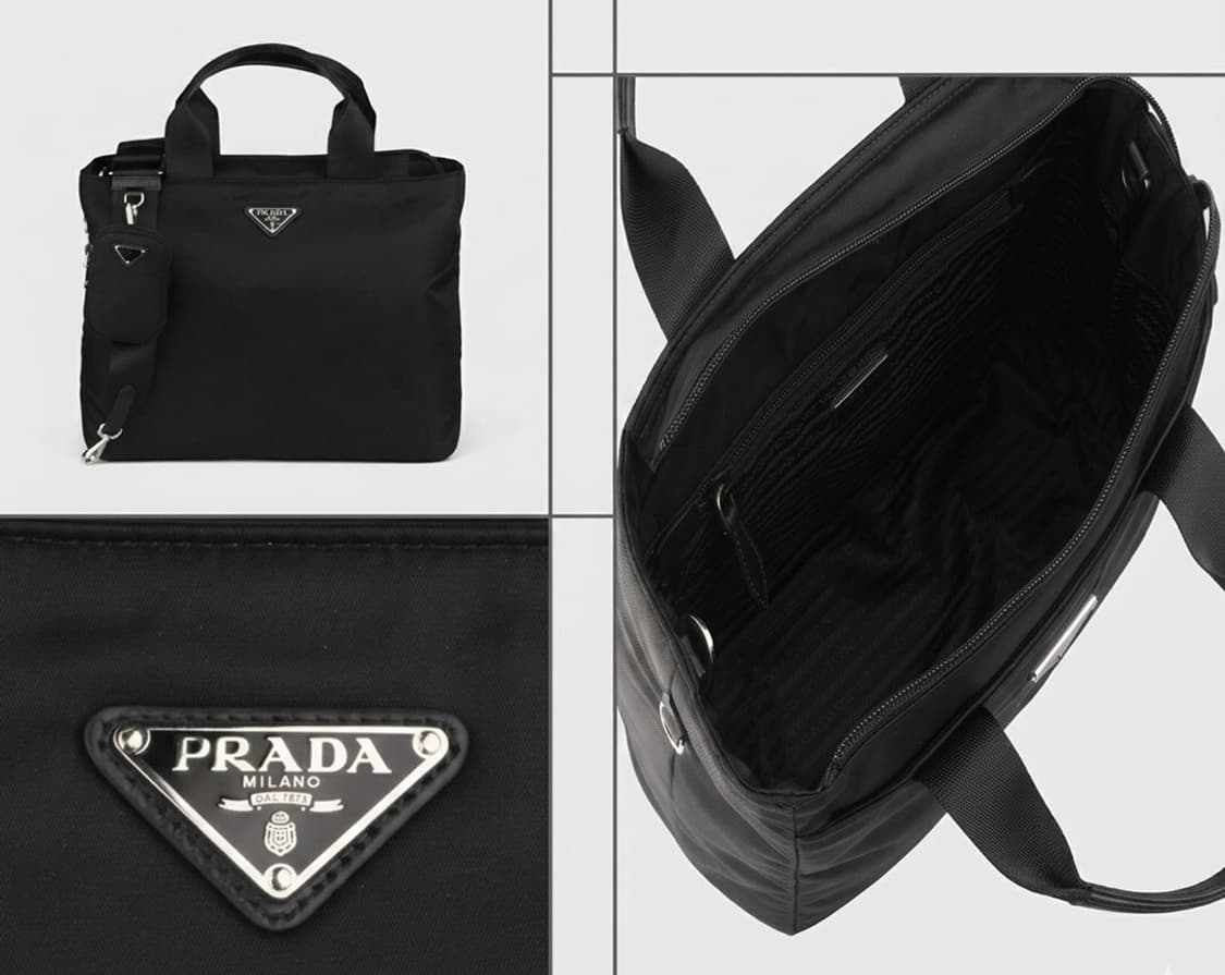 🖤 [새상품급/풀구성] PRADA 리나일론 삼각로고 은장 토트백 상품이미지1