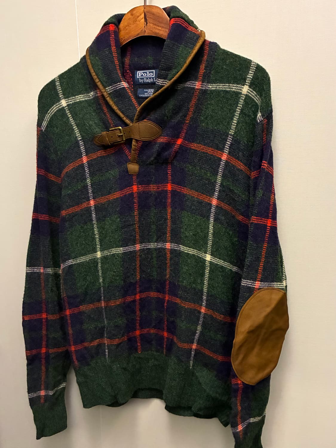 (M)폴로랄프로렌 울 타탄체크 엘보패치 레더 니트 스웨터 상품이미지2