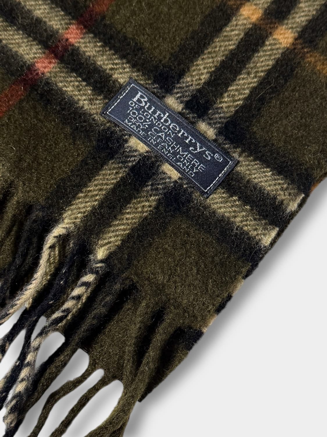 버버리 00‘s 카키 캐시미어 100% 노바체크 패턴 머플러 상품이미지6