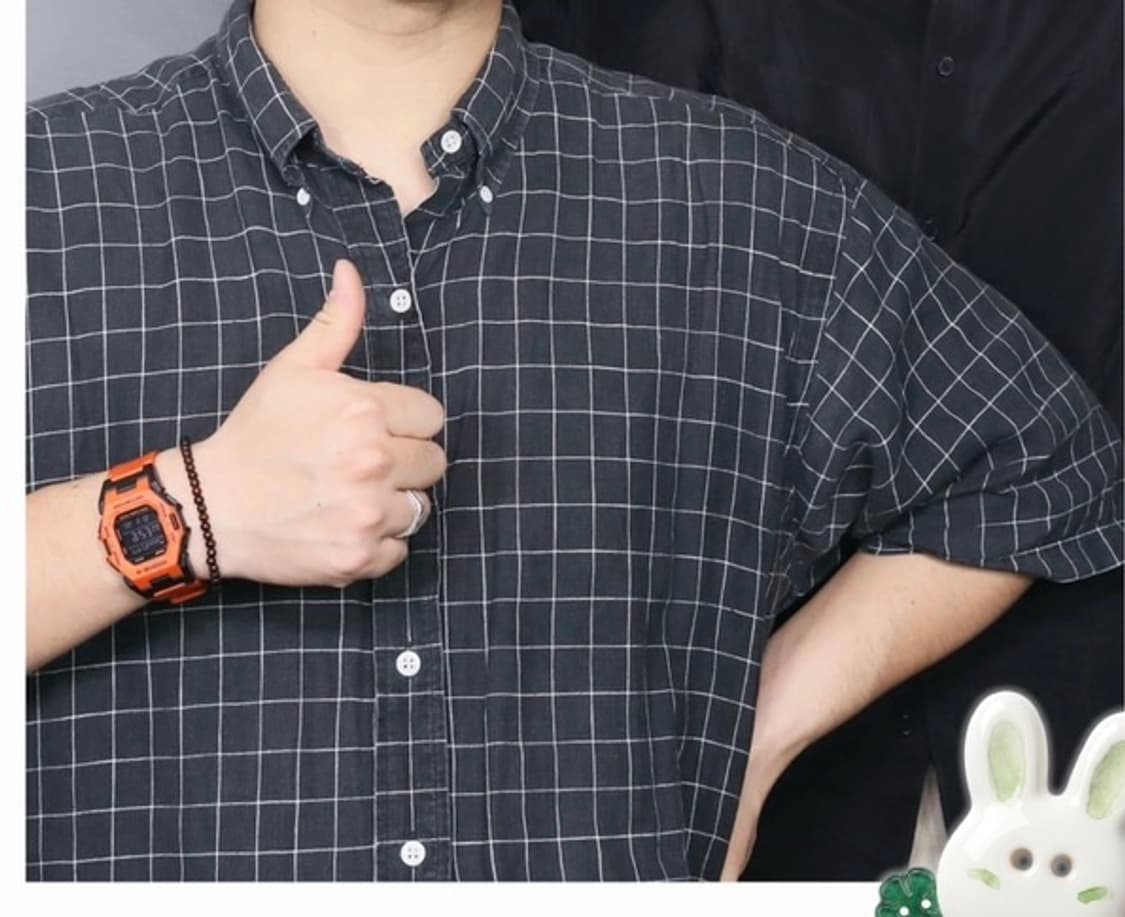 폴로 랄프로렌 100% 린넨 체크 반팔 셔츠 (착샷) 상품이미지6
